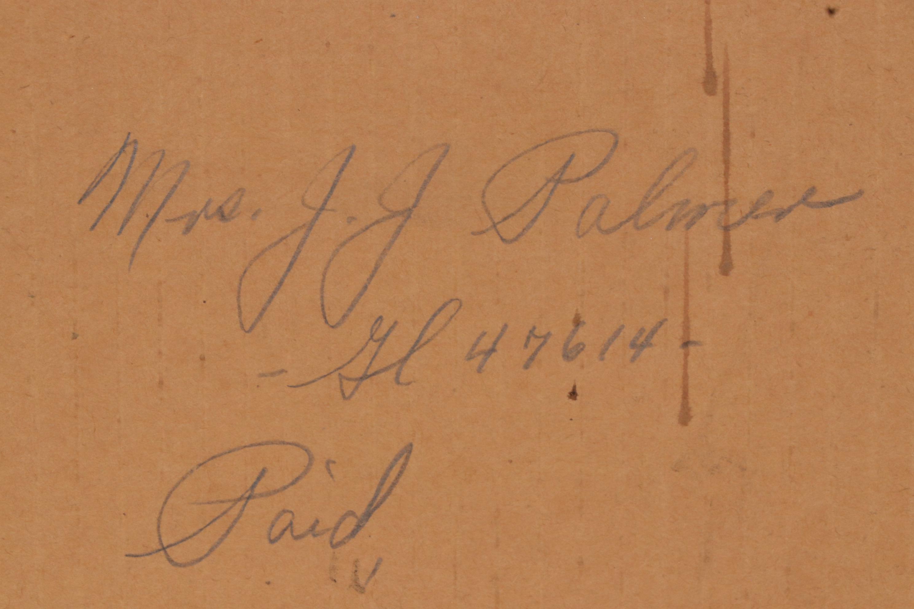 Gertrude Hutchings Oil Painting of Winter Creek Landscape with Cabin