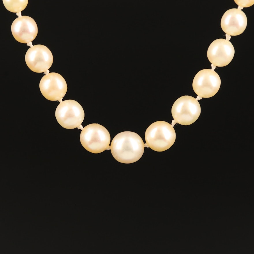 Individually Knotted Graduated Cultured Pearl Necklace with 18K