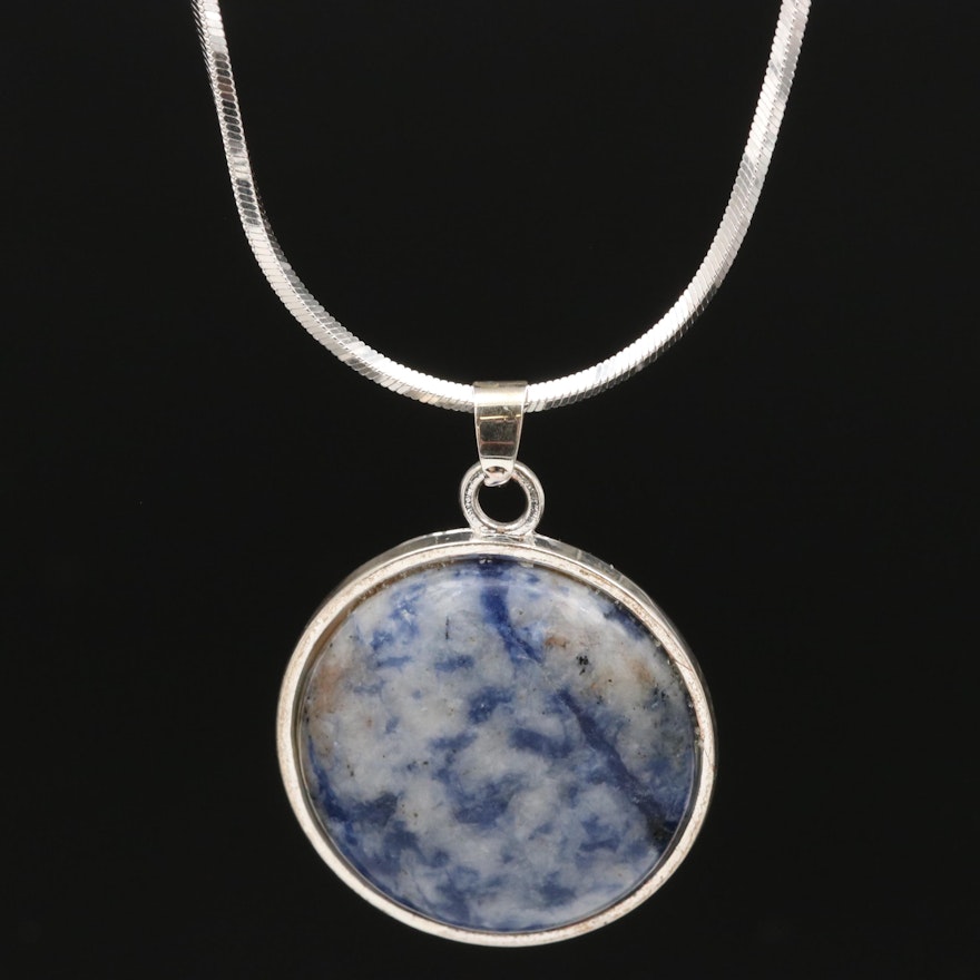 Sterling Silver Square Snake Chain with Sodalite Pendant