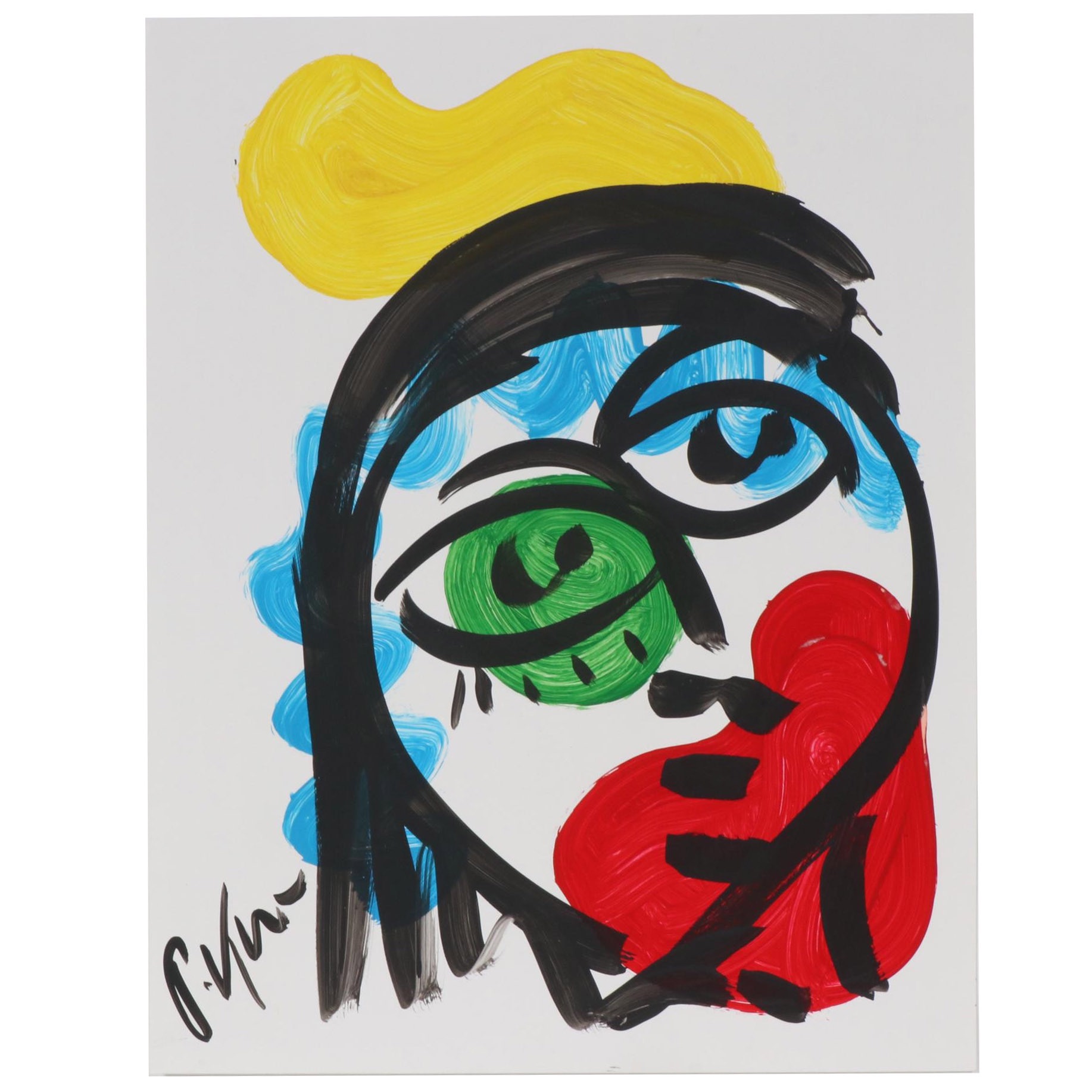 Peter Keil Abstract Portrait Acrylic Painting, Late 20th Century