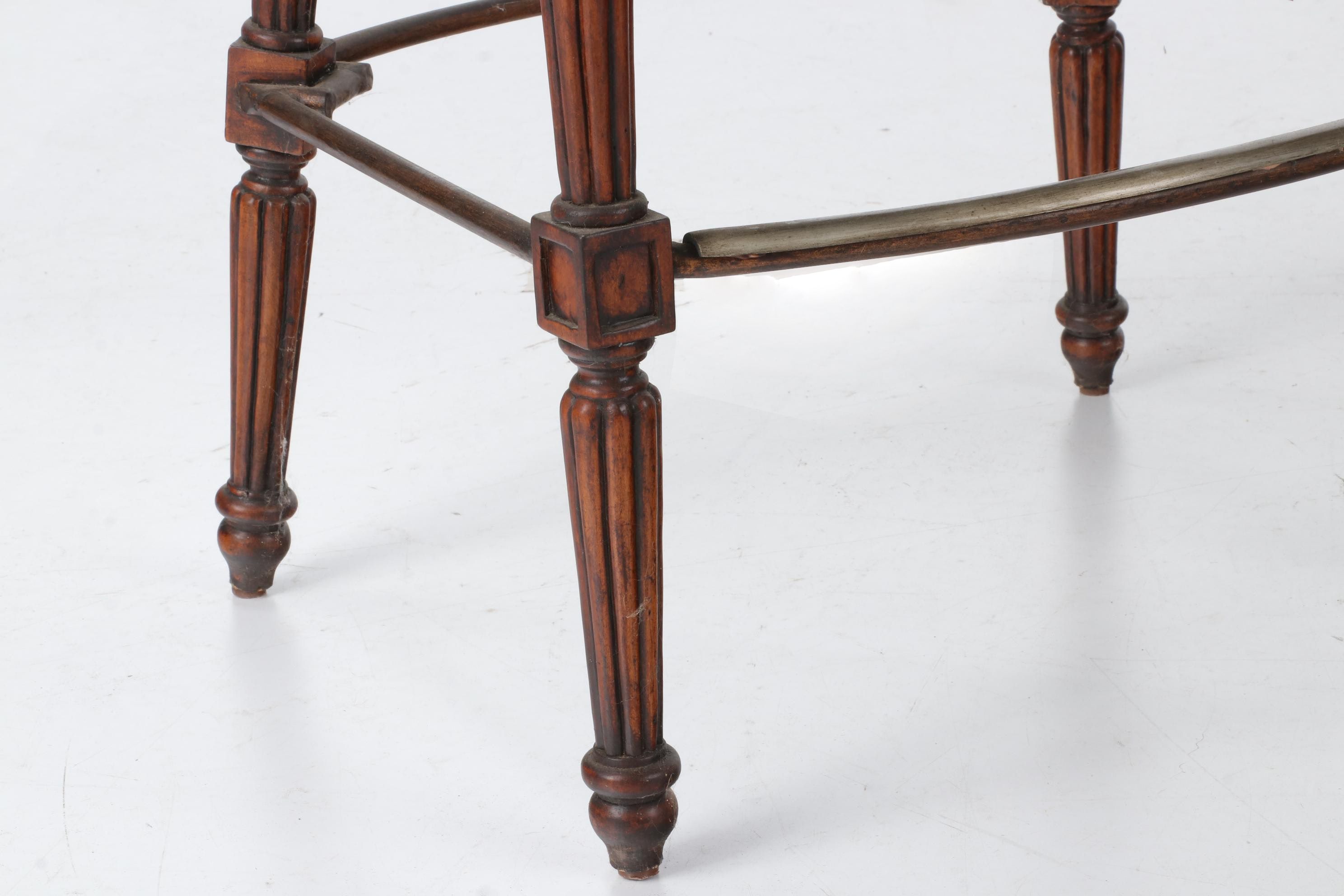 Three Louis XVI Style Caned and Upholstered Counter Height Armchairs