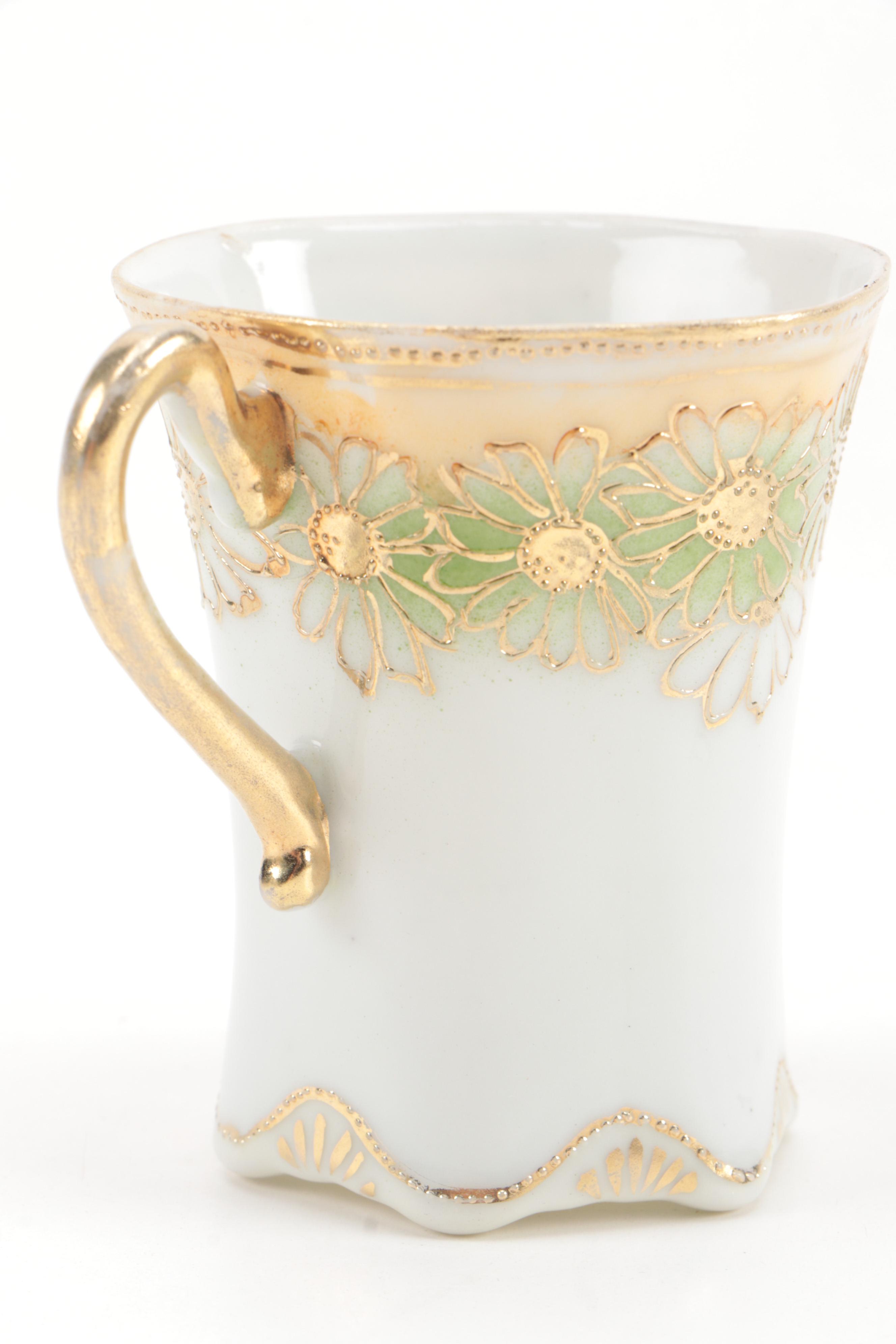 Okura Art China Nippon Hand-Painted Green and Gold Floral Coffee Set