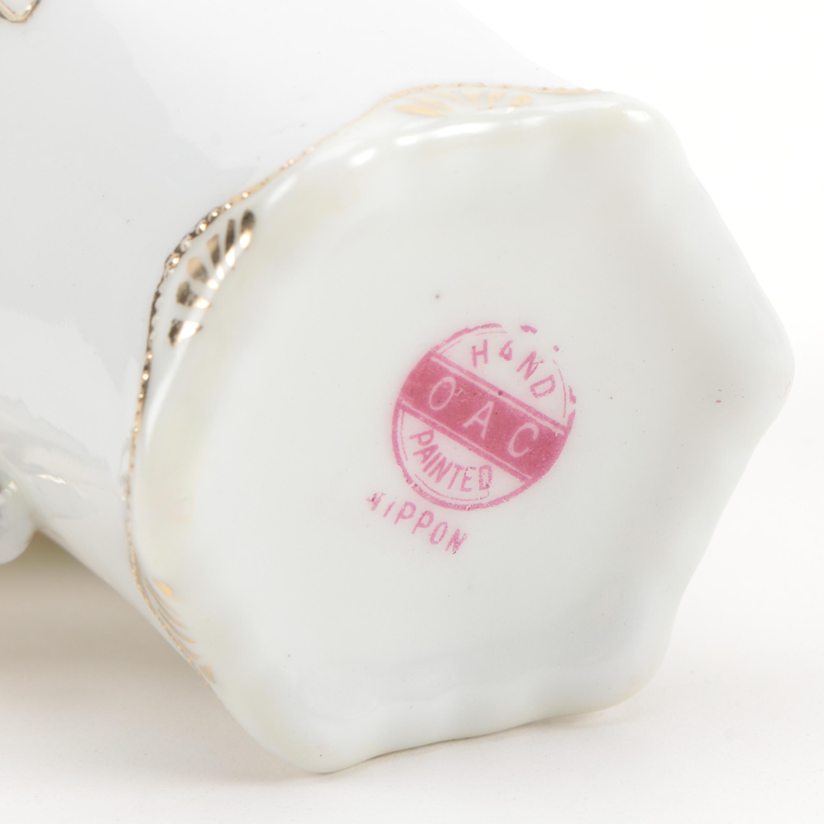 Okura Art China Nippon Hand-Painted Green and Gold Floral Coffee Set