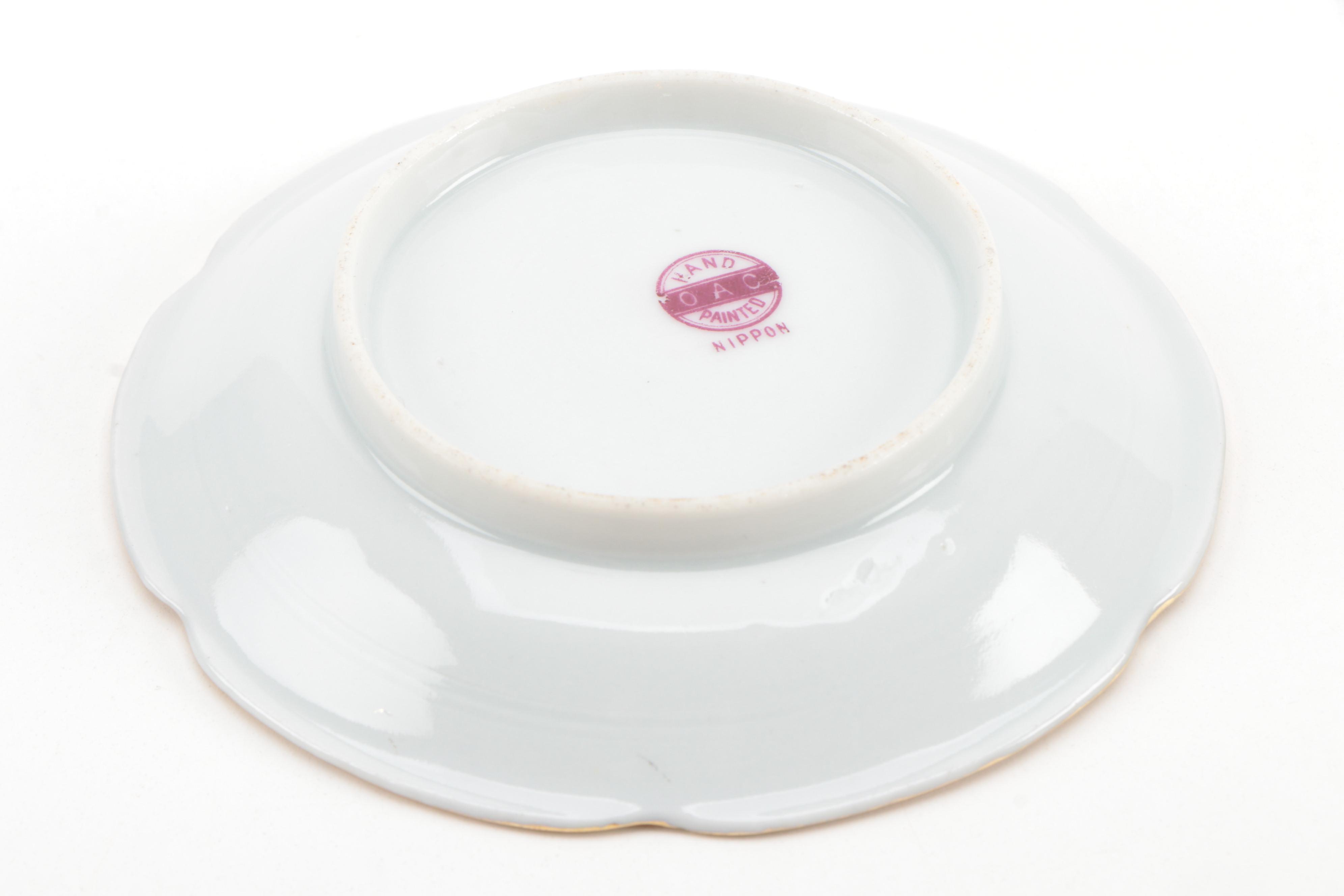 Okura Art China Nippon Hand-Painted Green and Gold Floral Coffee Set