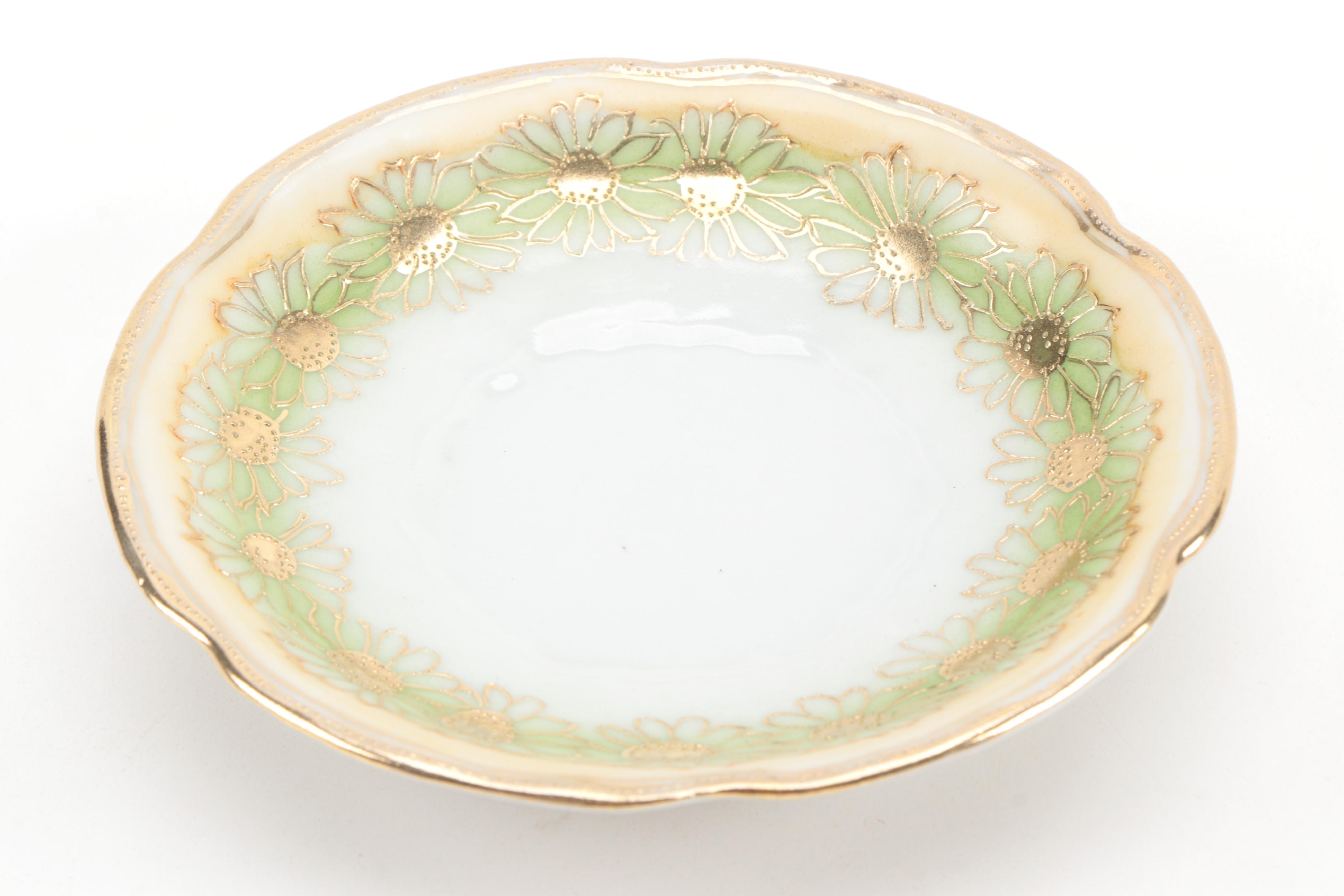 Okura Art China Nippon Hand-Painted Green and Gold Floral Coffee Set