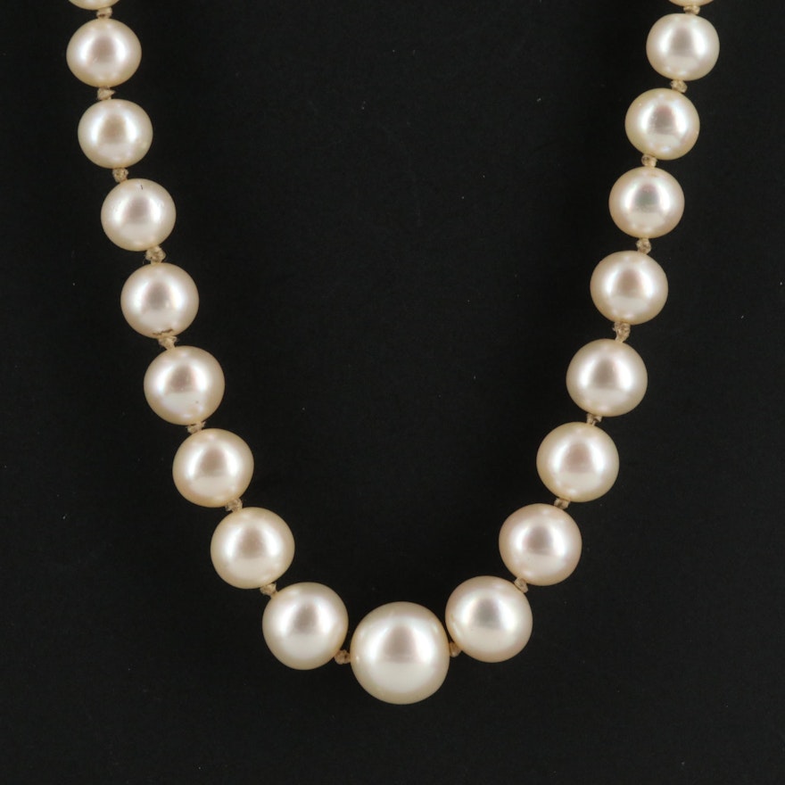 Vintage French Graduated Cultured Pearl Strand Necklace with 18K Clasp