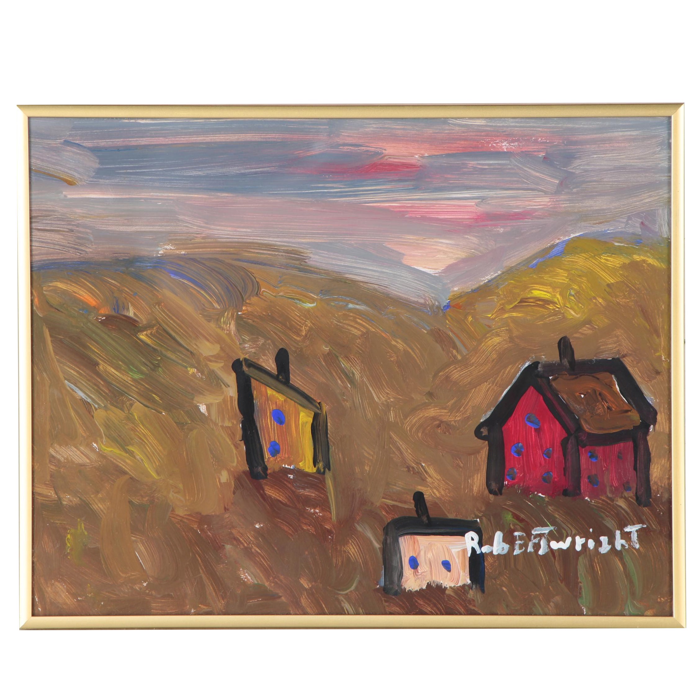 Robert Wright Folk Art Landscape Acrylic Painting,