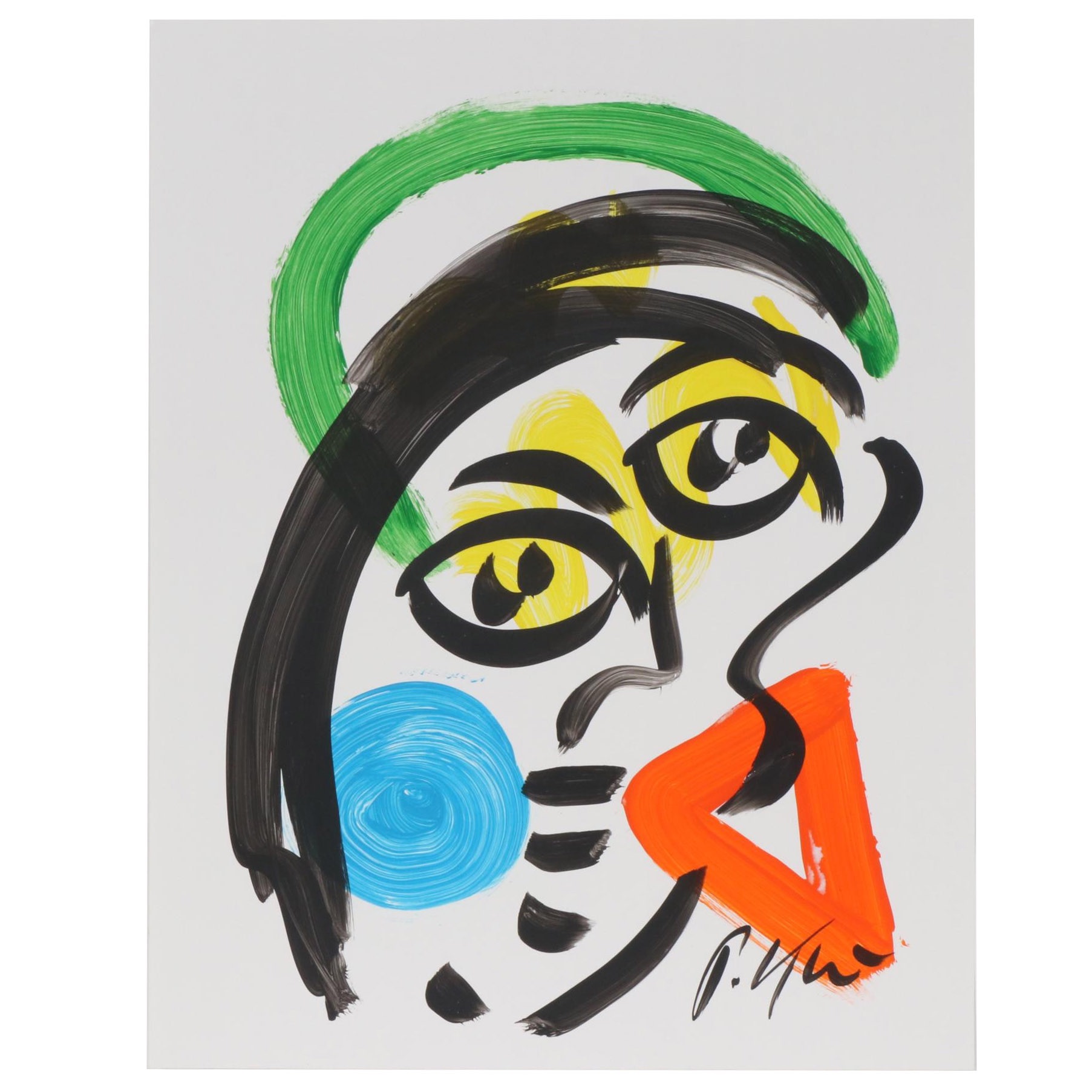 Peter Keil Abstract Portrait Acrylic Painting, Late 20th Century