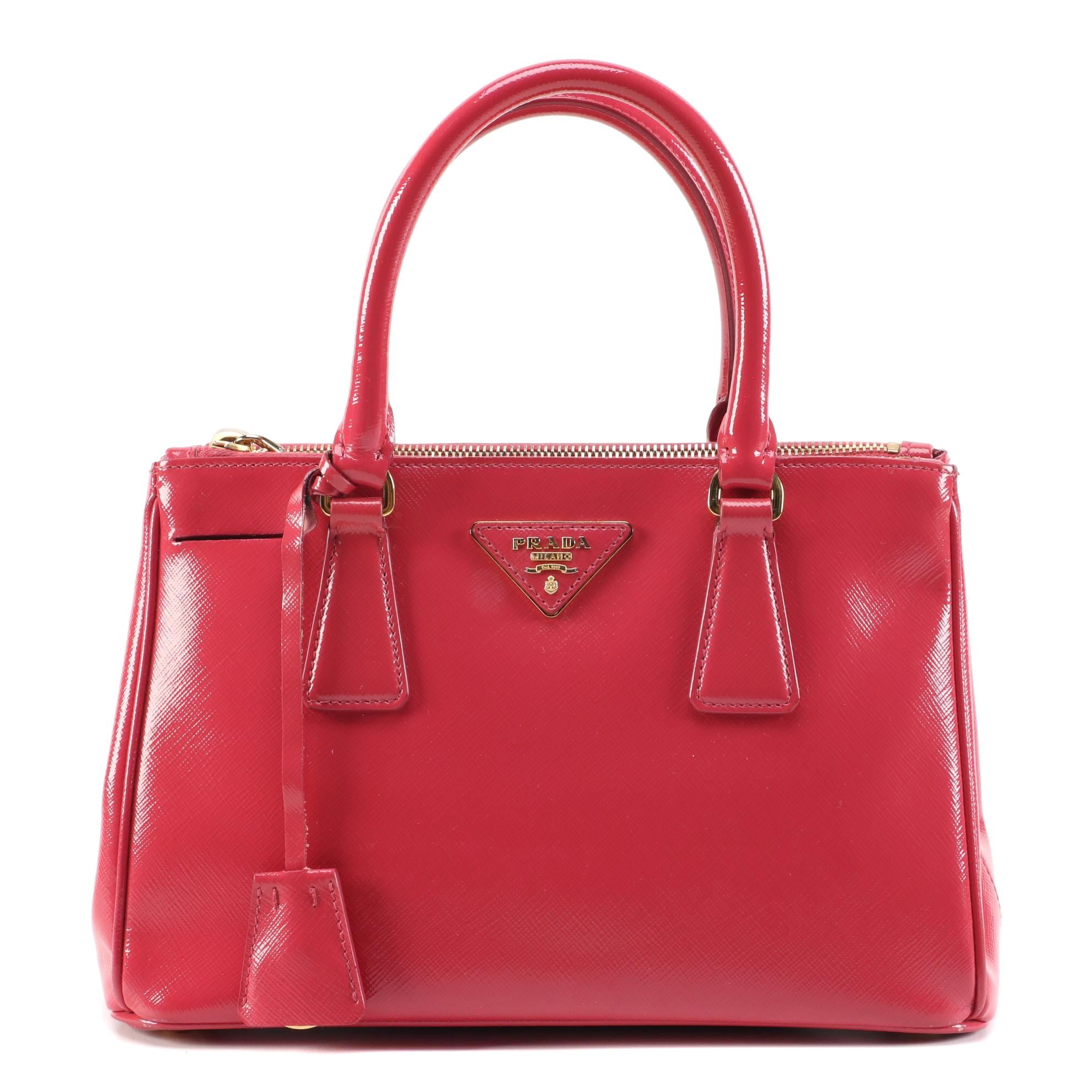 Prada Small Pink Saffiano Leather Lux Galleria Double Zip Tote