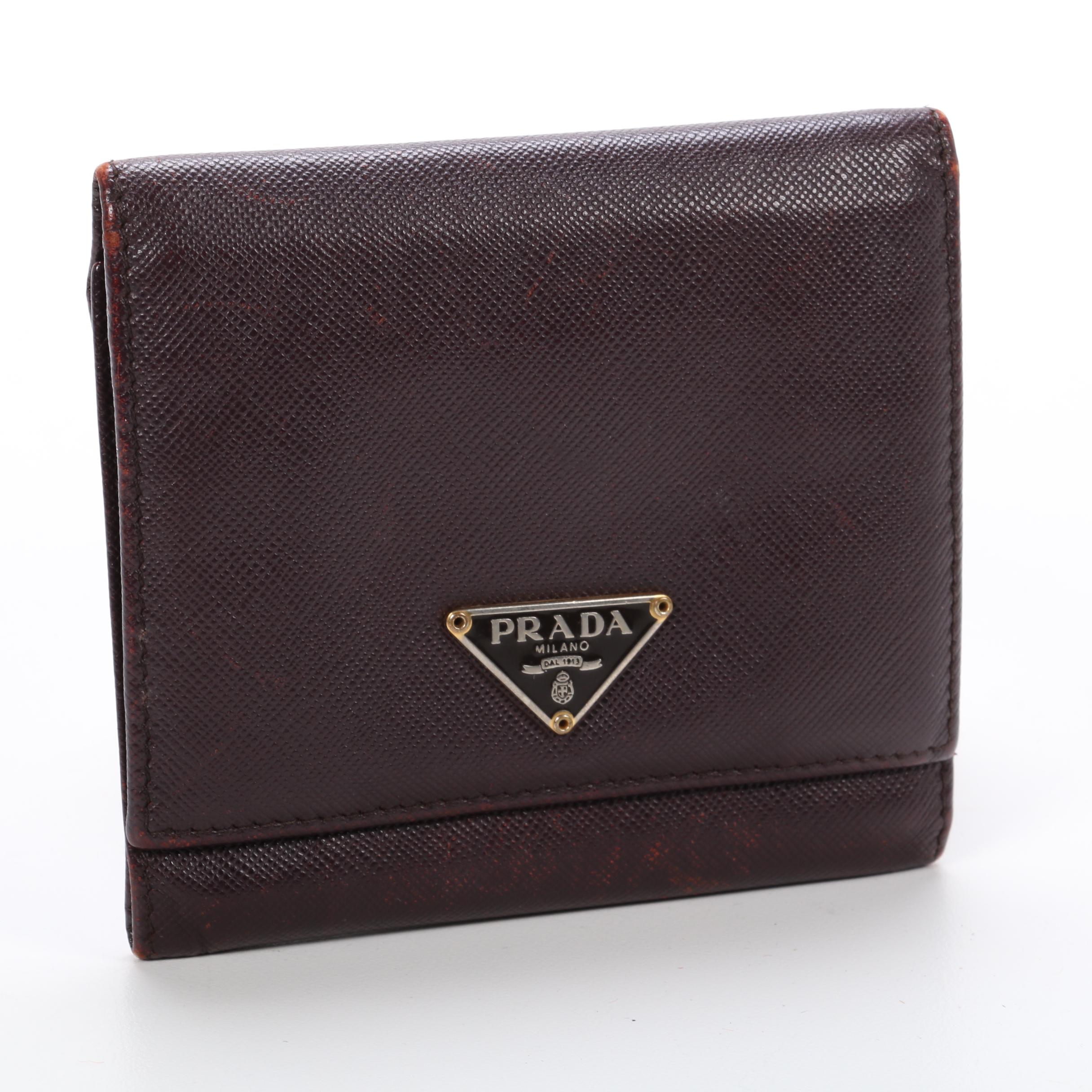 Men's Prada Saffiano Leather Trifold Wallet in Dark Brown