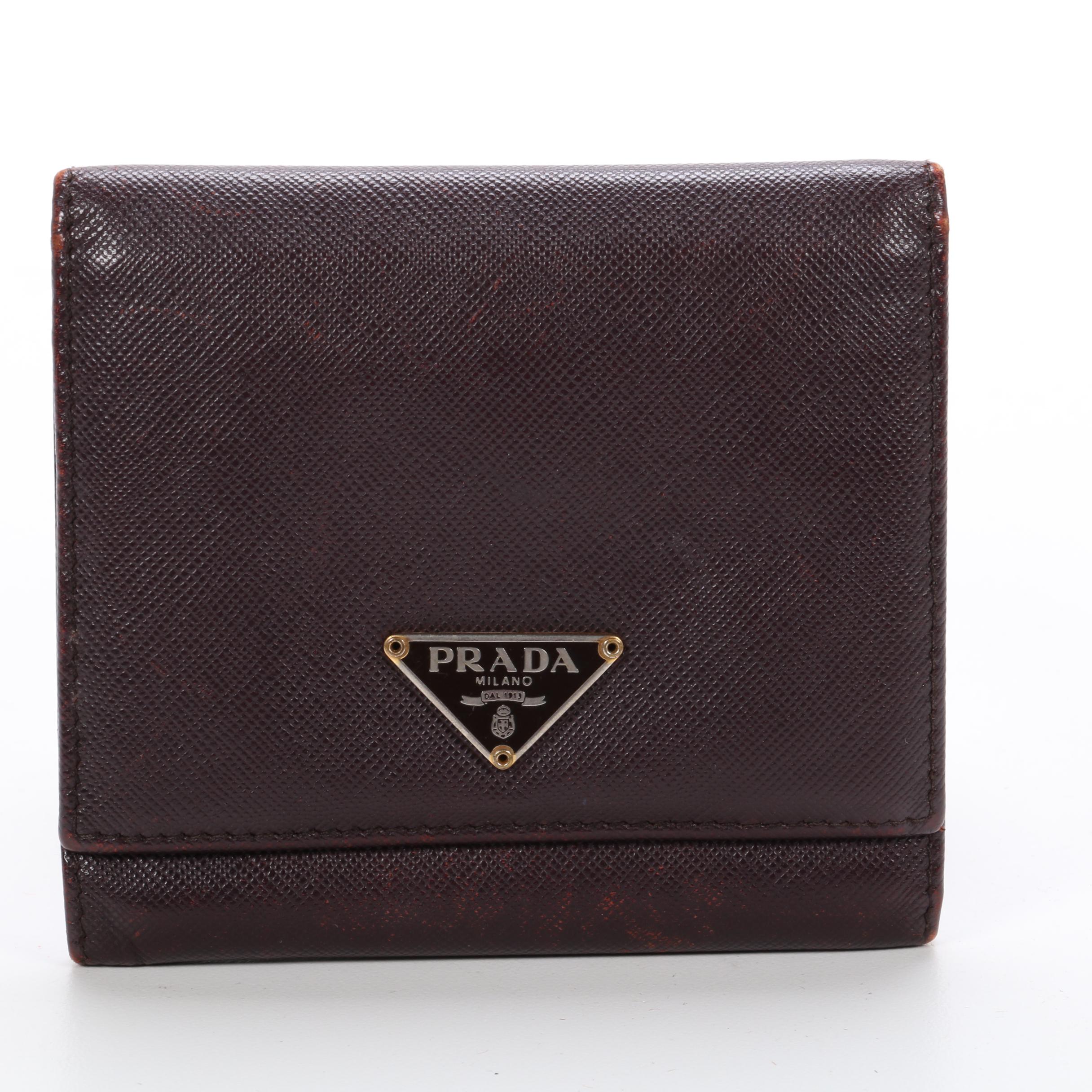 Men's Prada Saffiano Leather Trifold Wallet in Dark Brown