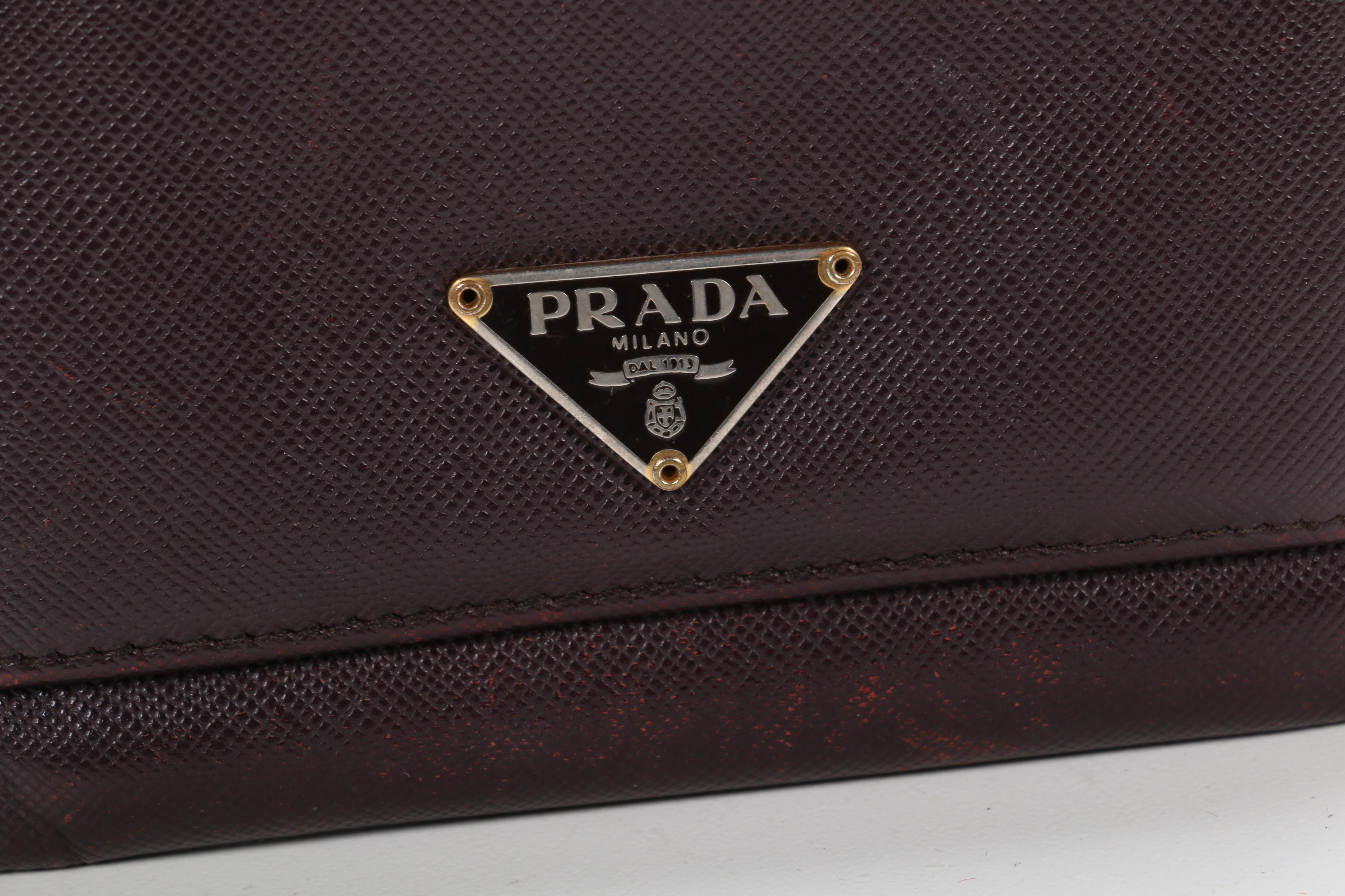 Men's Prada Saffiano Leather Trifold Wallet in Dark Brown