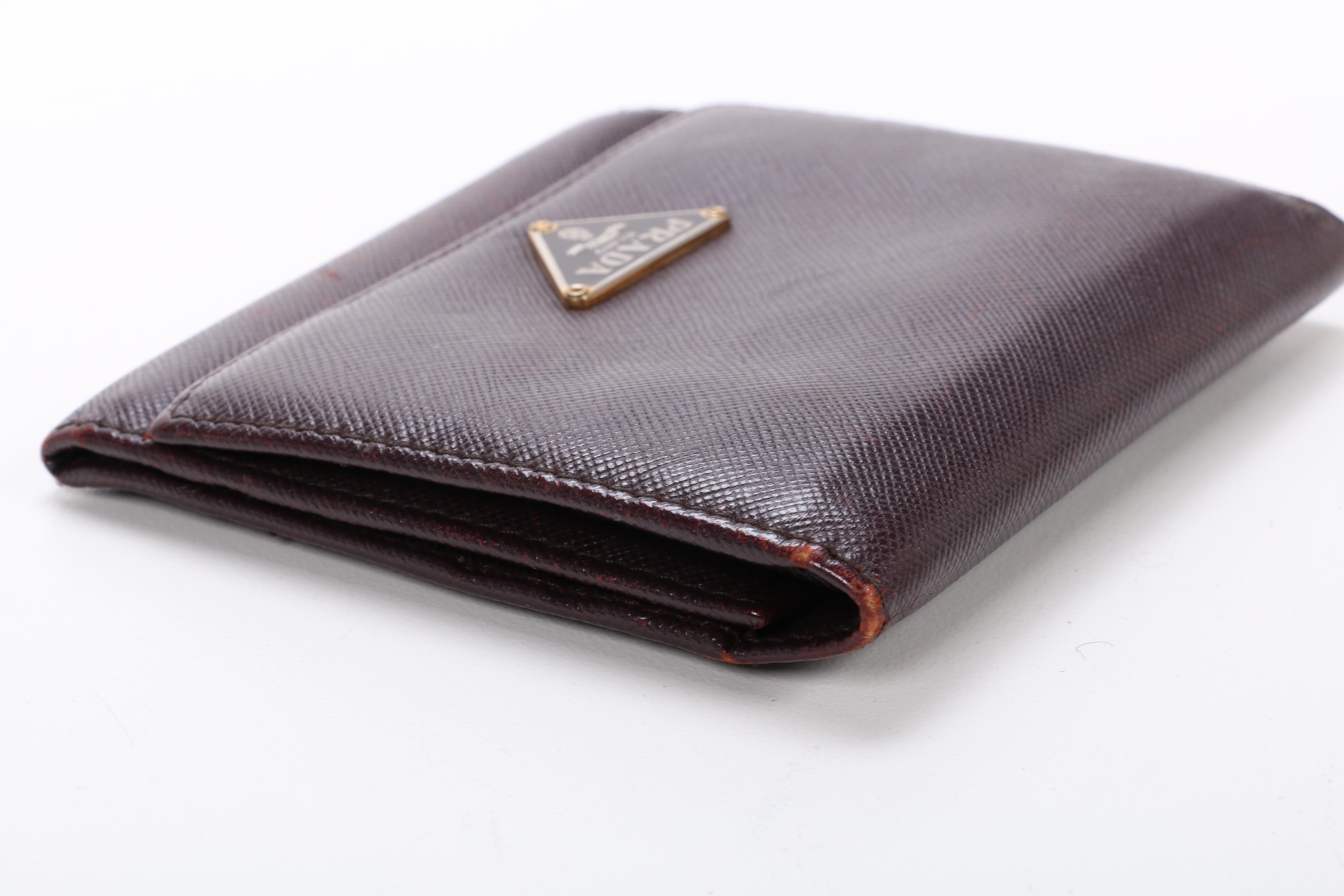 Men's Prada Saffiano Leather Trifold Wallet in Dark Brown