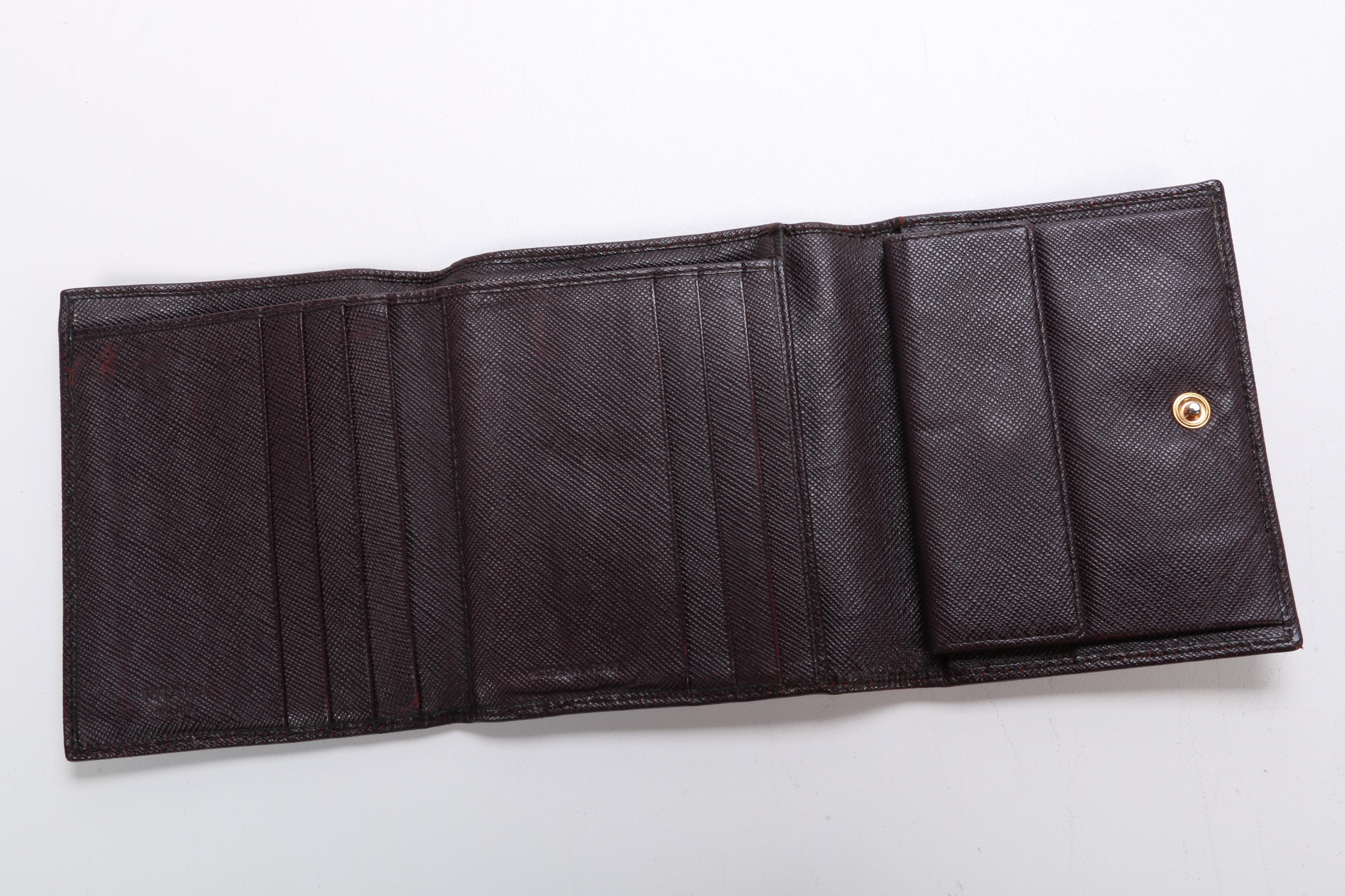 Men's Prada Saffiano Leather Trifold Wallet in Dark Brown