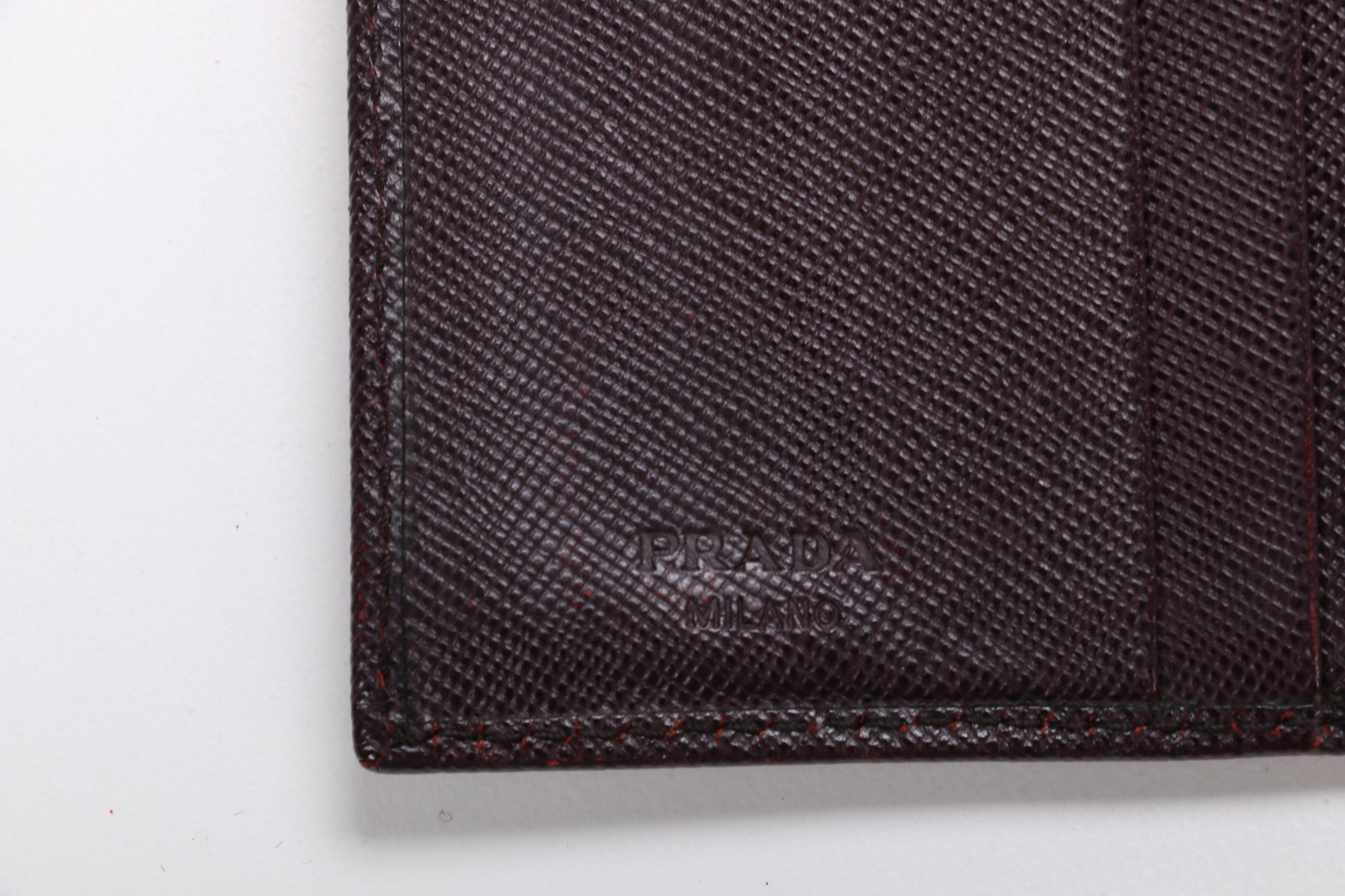 Men's Prada Saffiano Leather Trifold Wallet in Dark Brown
