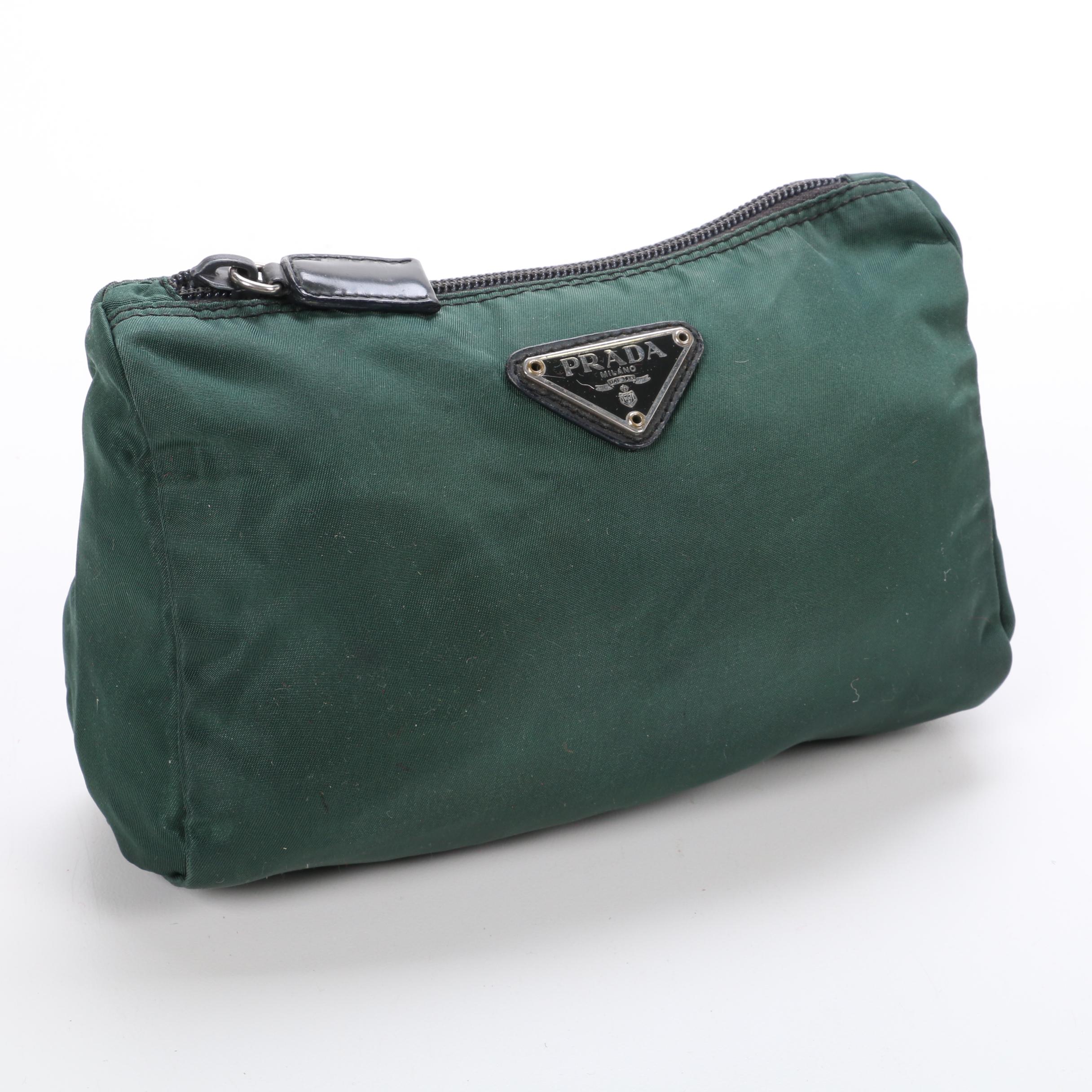 Prada Accessory Zip Pouch in Green Nylon