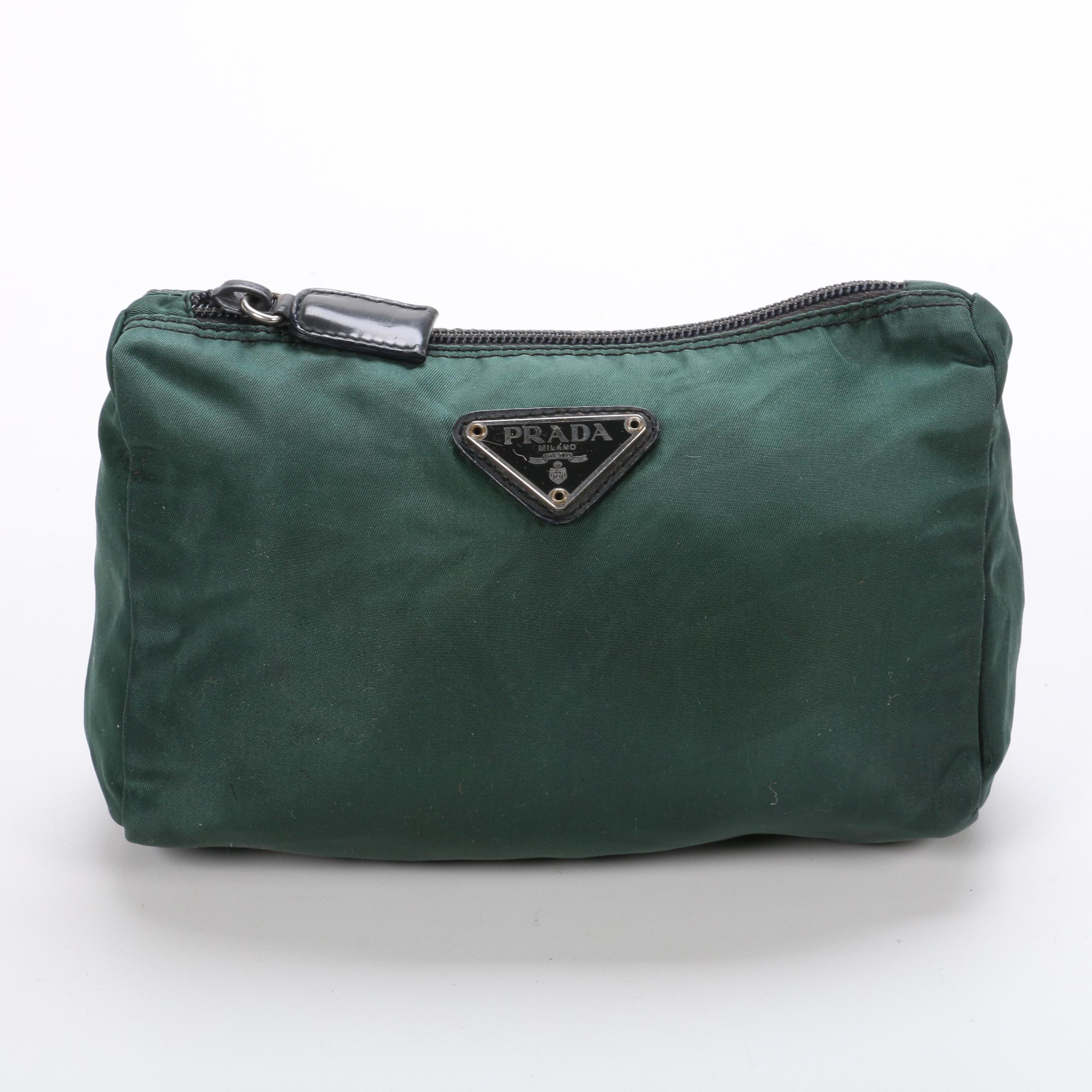Prada Accessory Zip Pouch in Green Nylon