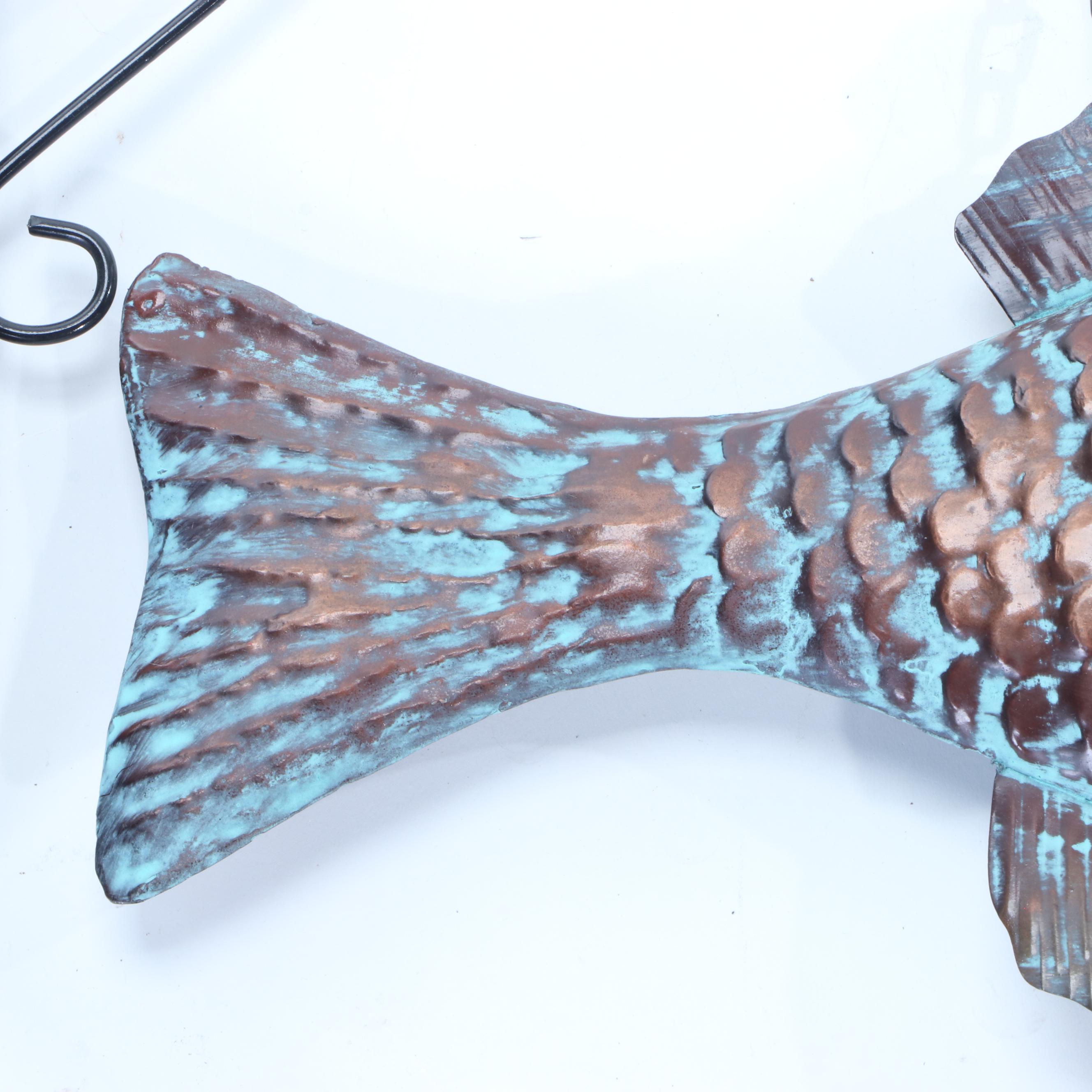Outdoor Hanging Copper Tone Metal Fish with Iron Bracket