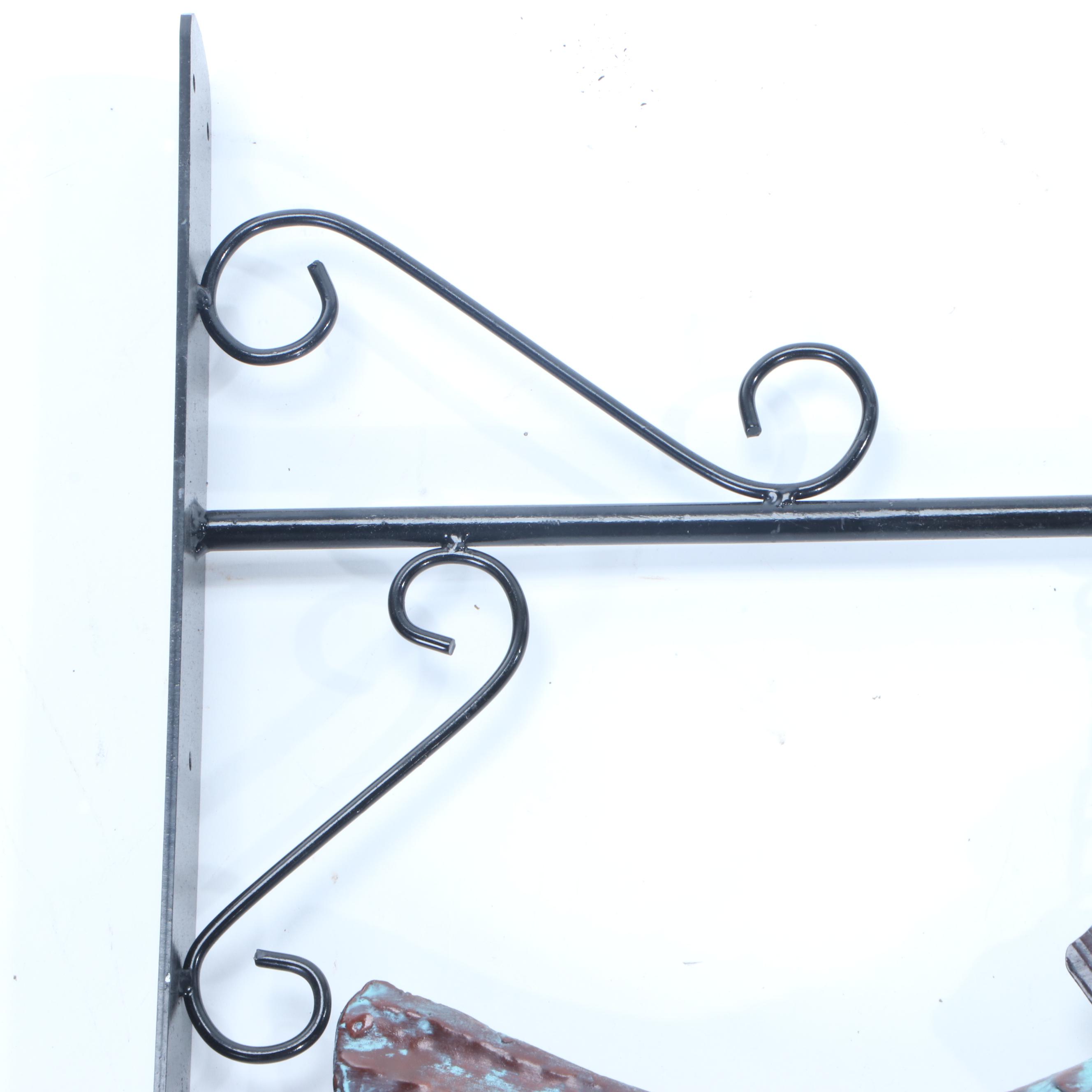 Outdoor Hanging Copper Tone Metal Fish with Iron Bracket