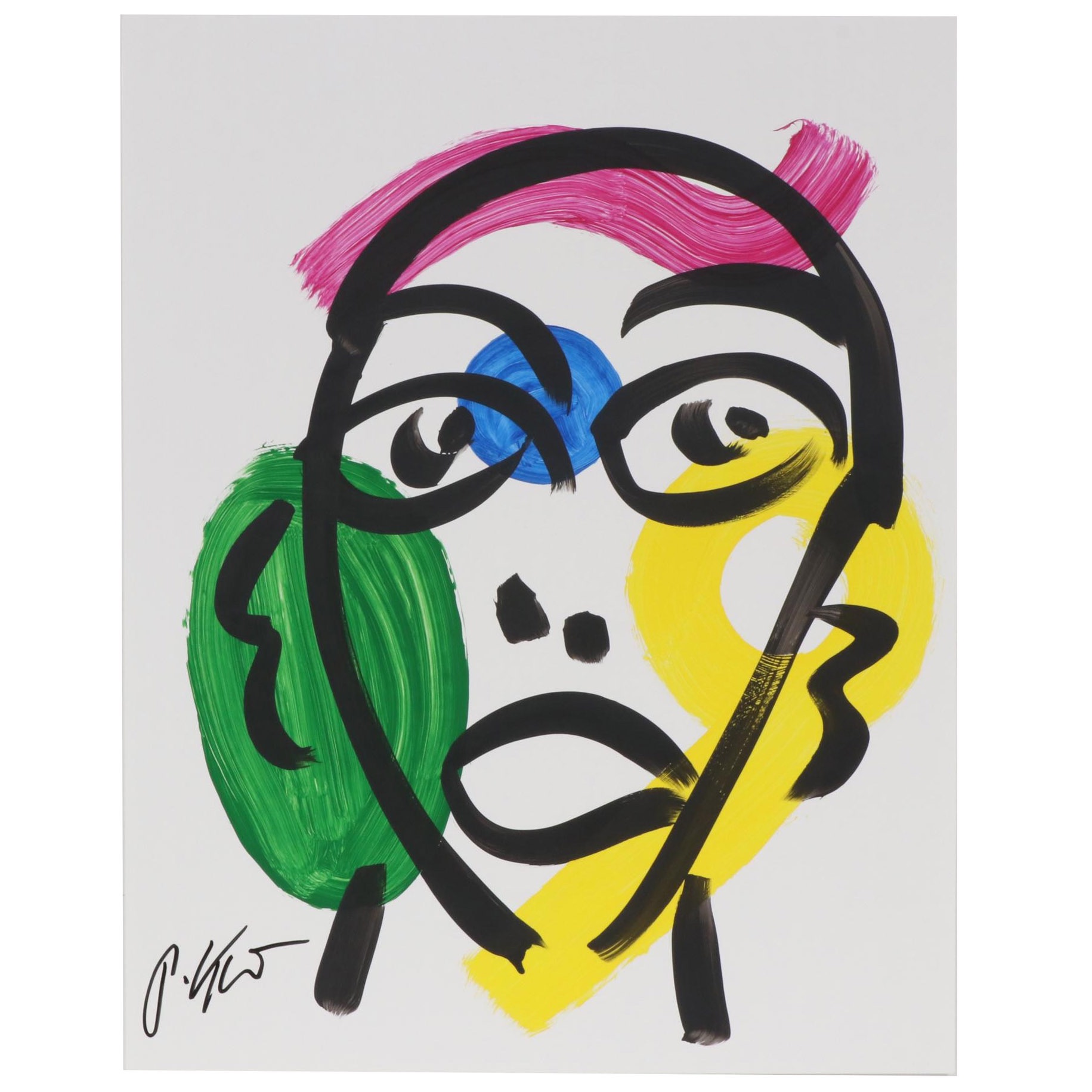 Peter Keil Abstract Portrait Acrylic Painting, Late 20th Century