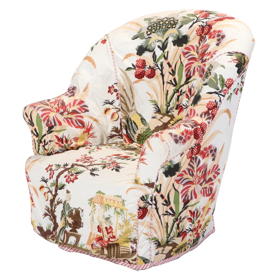 Chinoiserie Slip-Covered Tub Chair, 20th Century