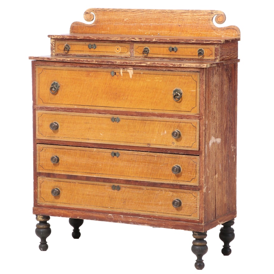 American Classical Grain-Painted Pine Six-Drawer Chest, circa 1830