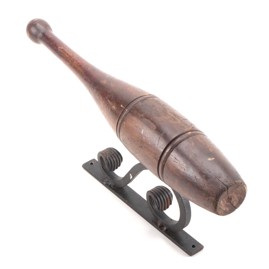 Wooden Juggling Club with Wrought Iron Mount, Early 20th Century