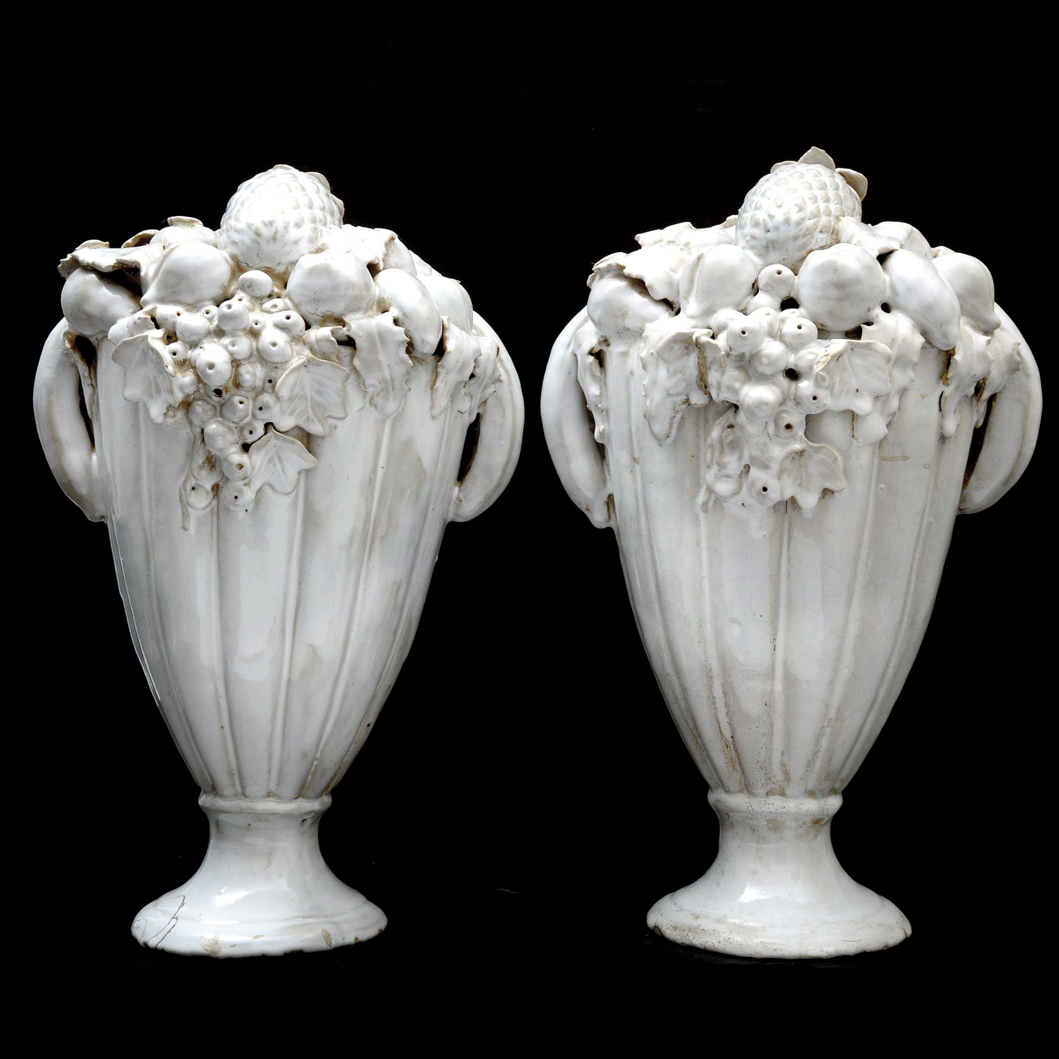 Italian White Glazed Ceramic Fruit Topiary Centerpieces