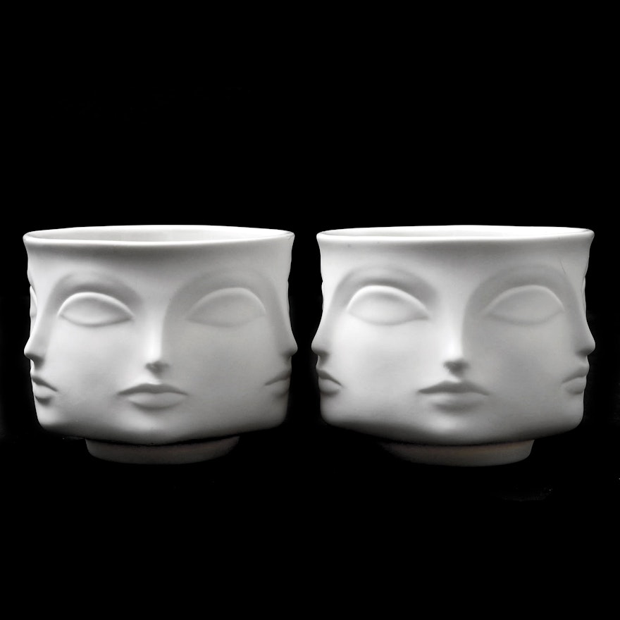 Pair of Jonathan Adler "Muse Blanc" Ceramic Candle Holders