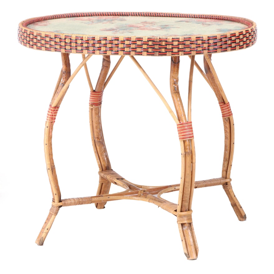 French Rattan and Wicker Side Table, Manner of Maison Drucker, 20th Century