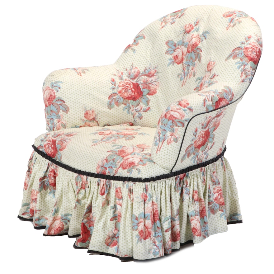 Floral Slip-Covered Tub Chair, 20th Century
