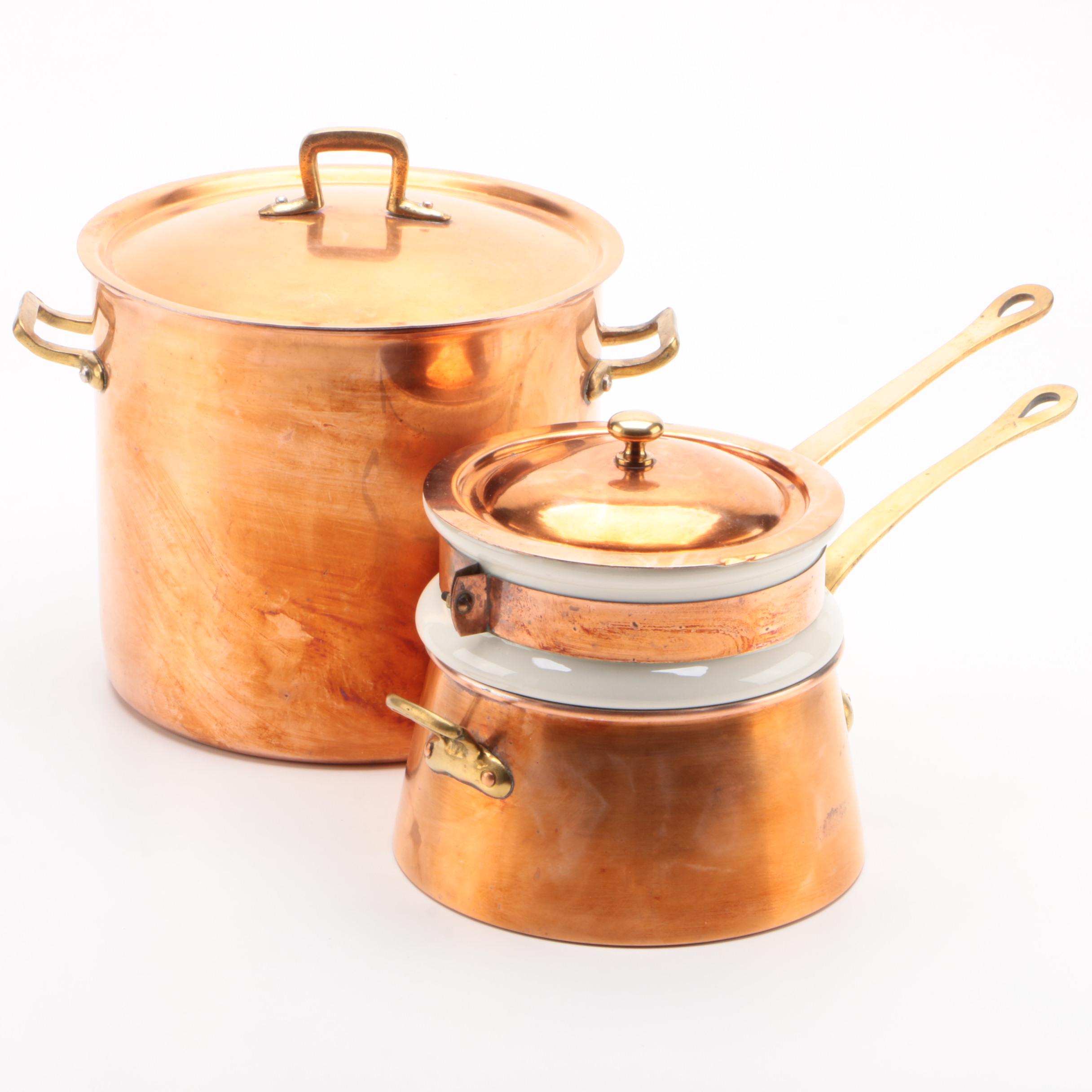 Waldow Copper Double Boiler with Porcelain Insert and Copral Stockpot