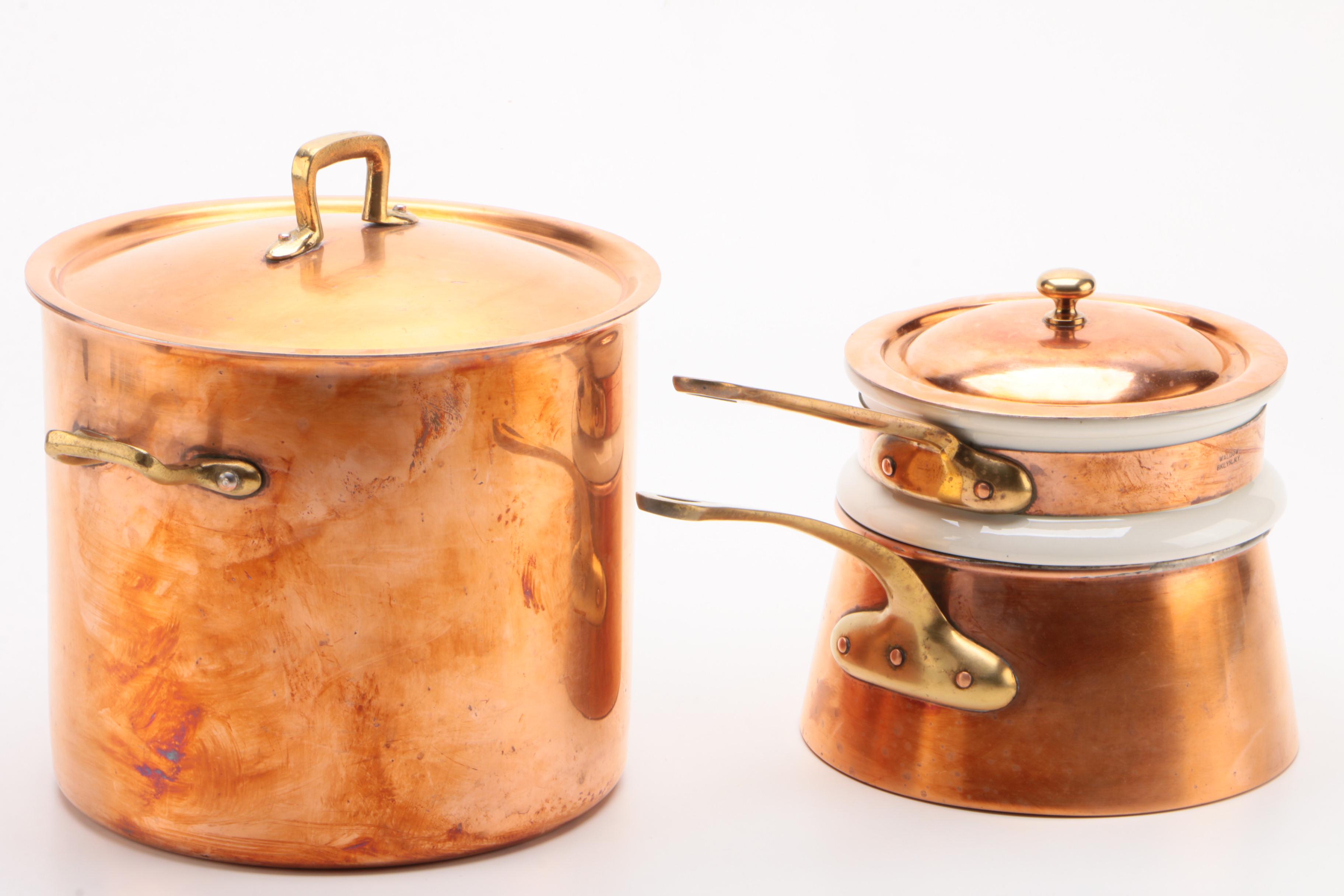 Waldow Copper Double Boiler with Porcelain Insert and Copral Stockpot