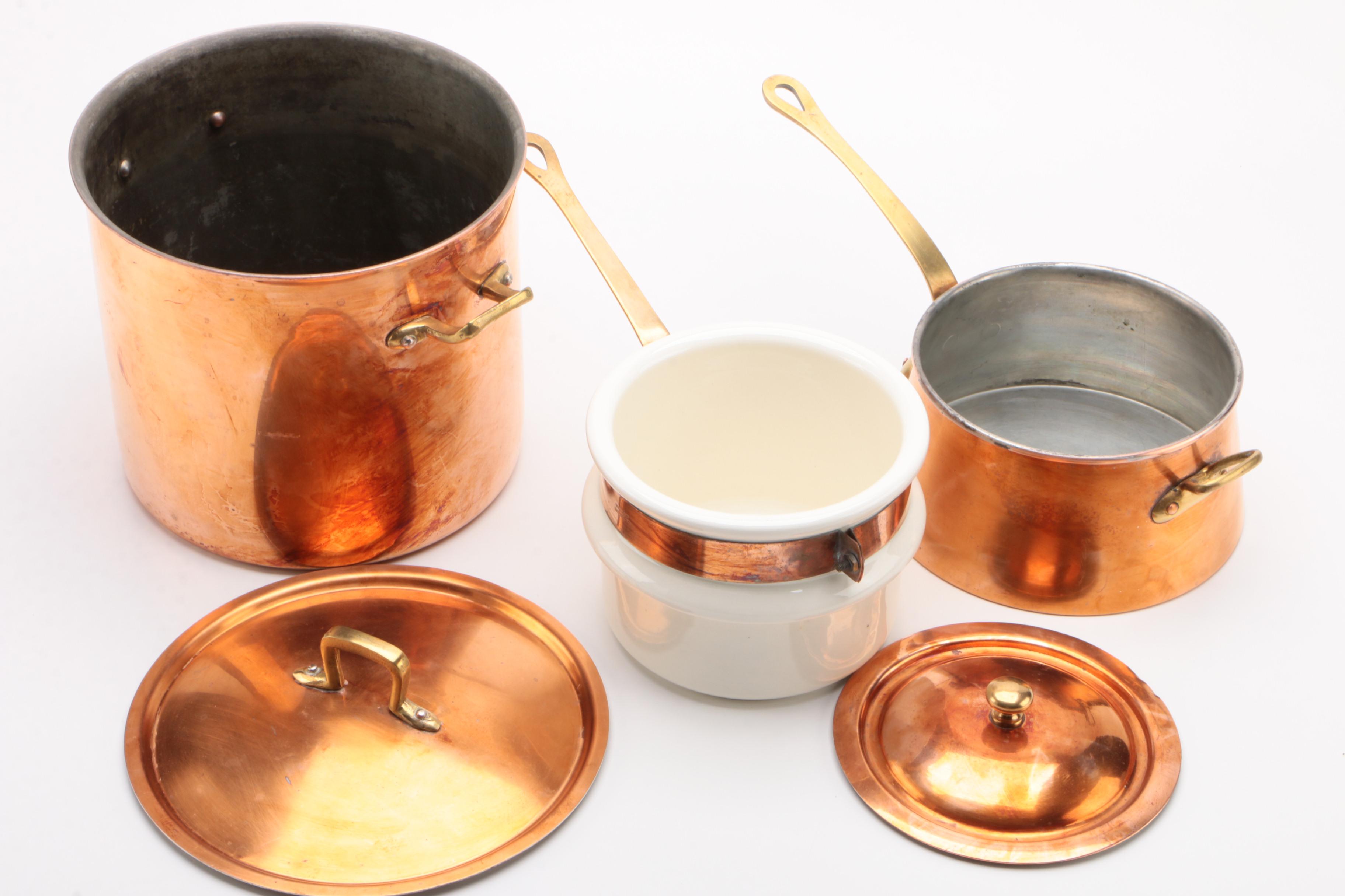 Waldow Copper Double Boiler with Porcelain Insert and Copral Stockpot