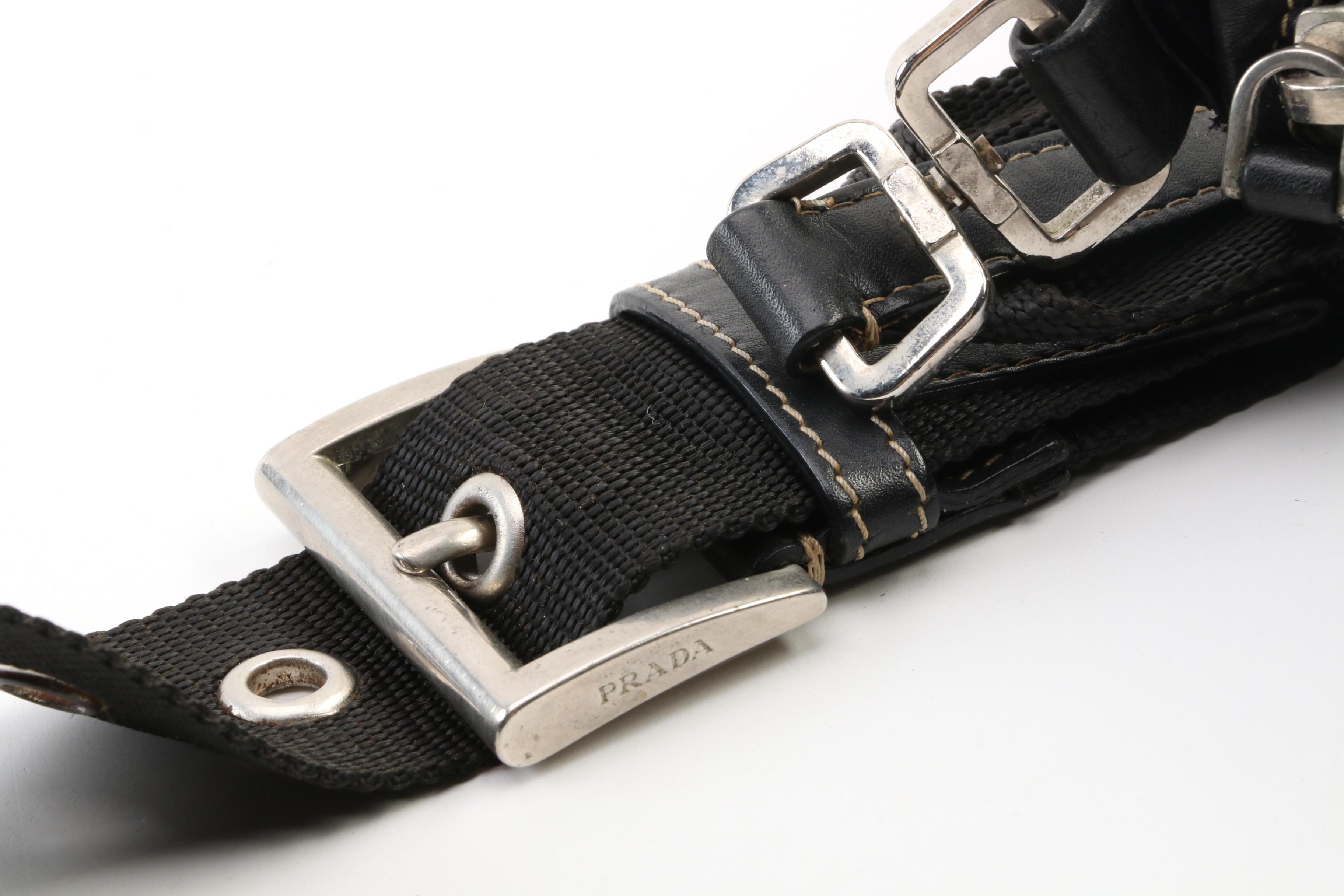 Prada Black Leather Hobo Bag with Contrast Stitching