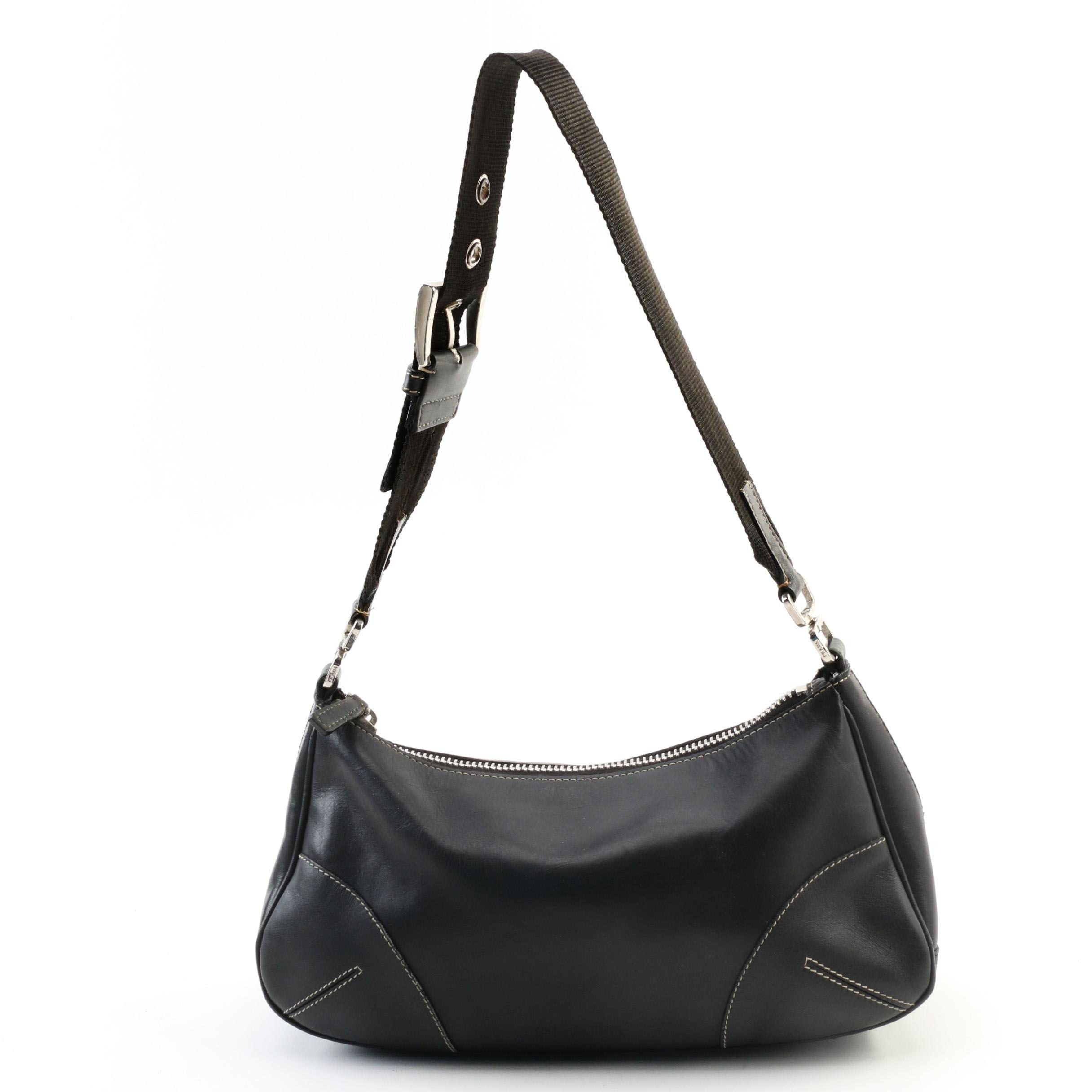Prada Black Leather Hobo Bag with Contrast Stitching