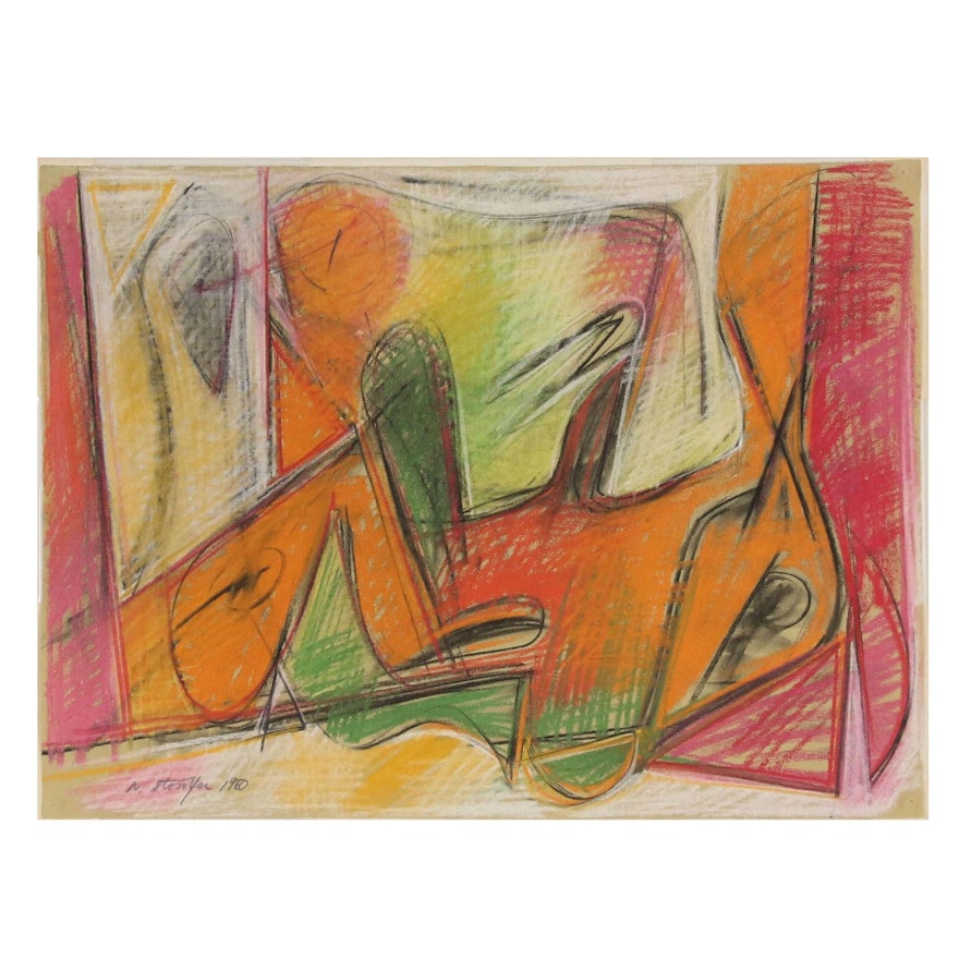 Walter Stomps Abstract Expressionist Pastel Drawing, 1960