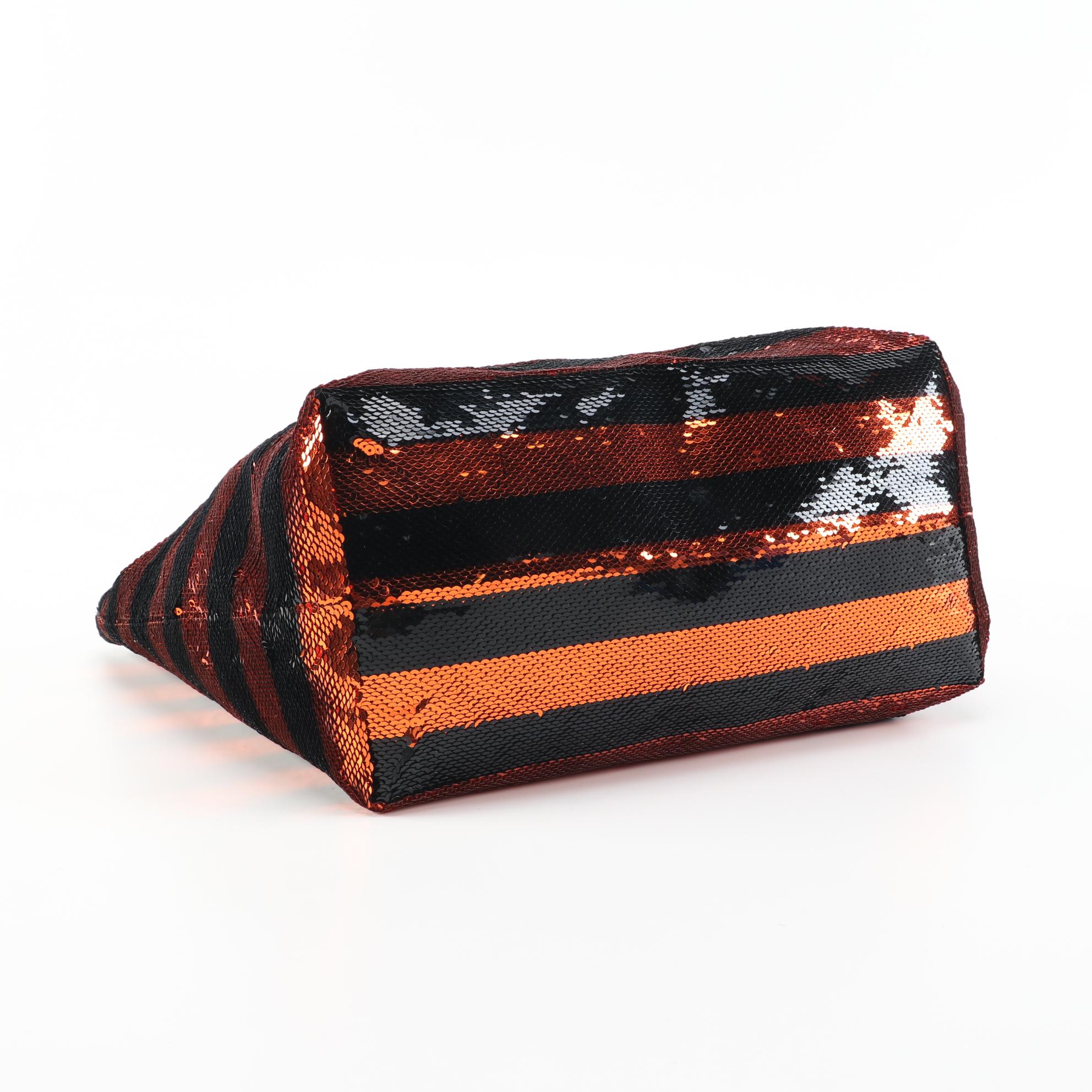 Prada Orange and Black Sequined Satin Open Top Tote