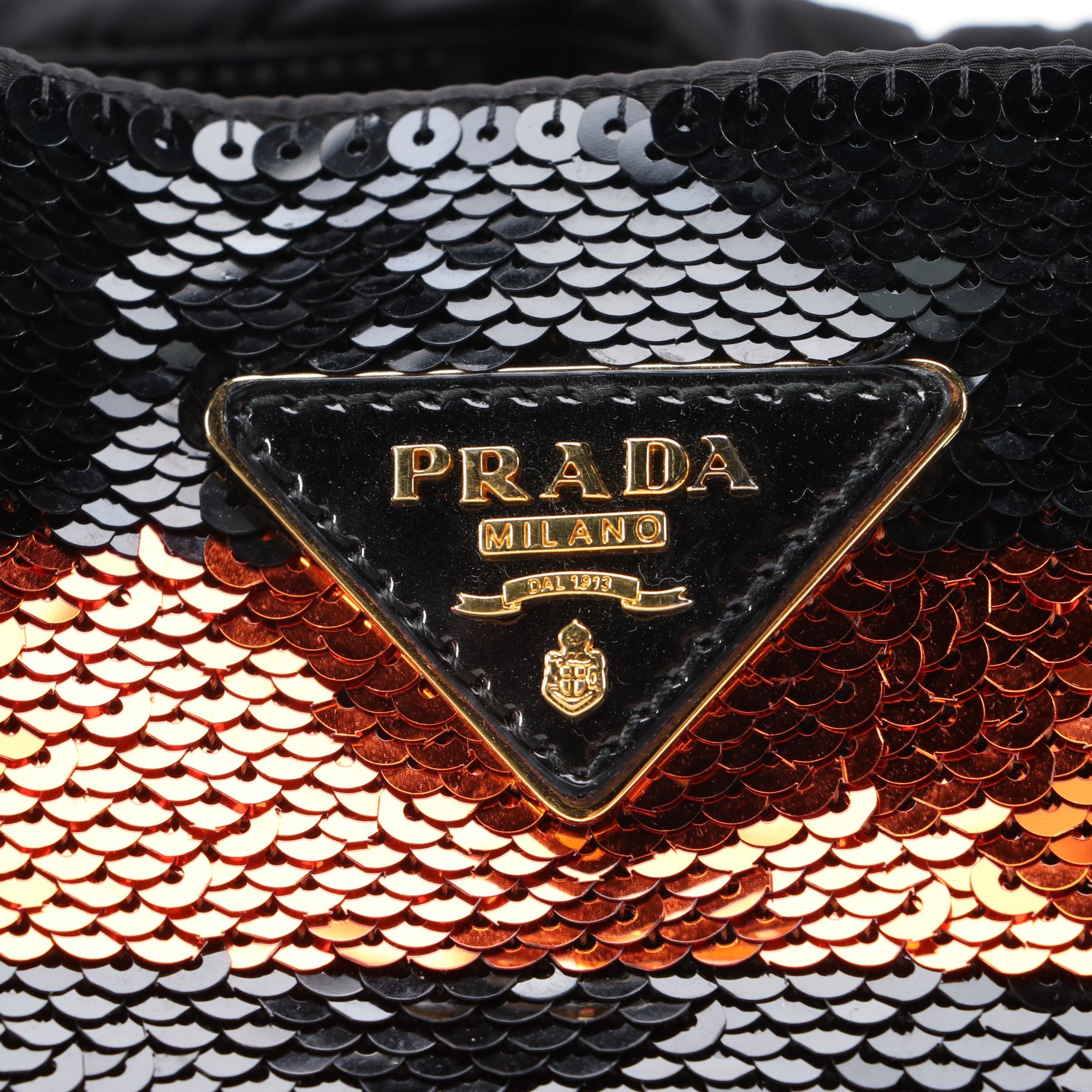 Prada Orange and Black Sequined Satin Open Top Tote