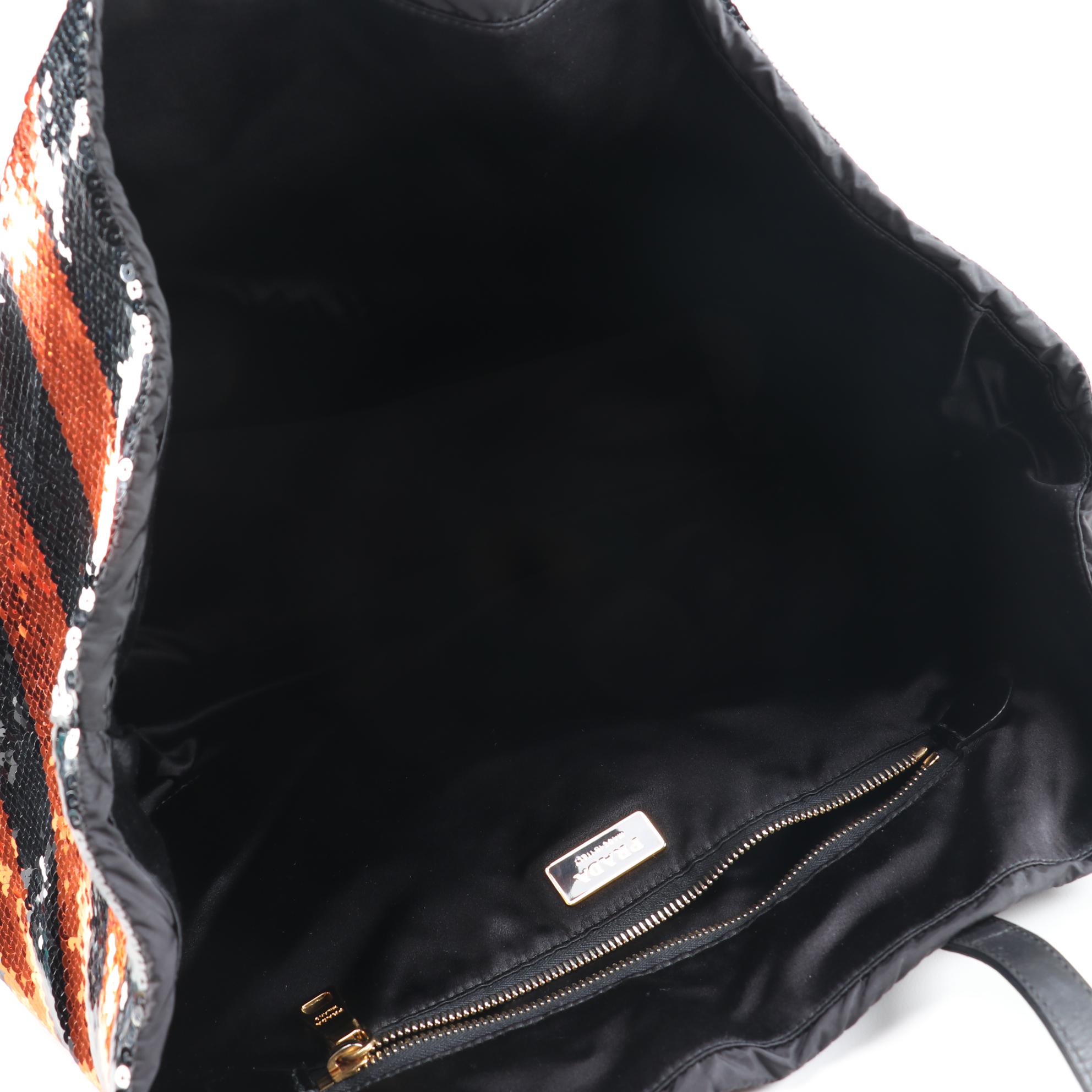 Prada Orange and Black Sequined Satin Open Top Tote