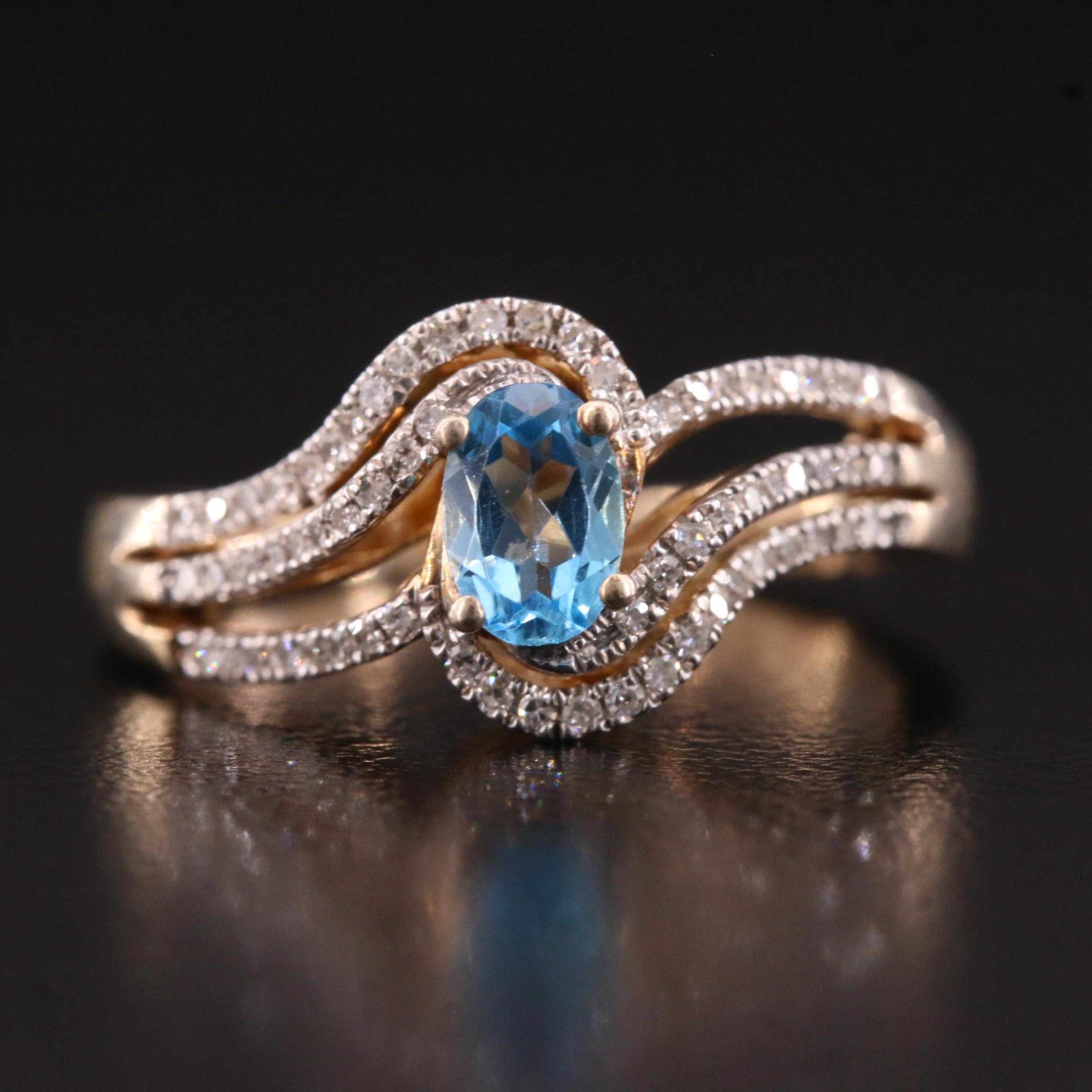 Sterling Silver Swiss BlueTopaz and Diamond Contour Ring