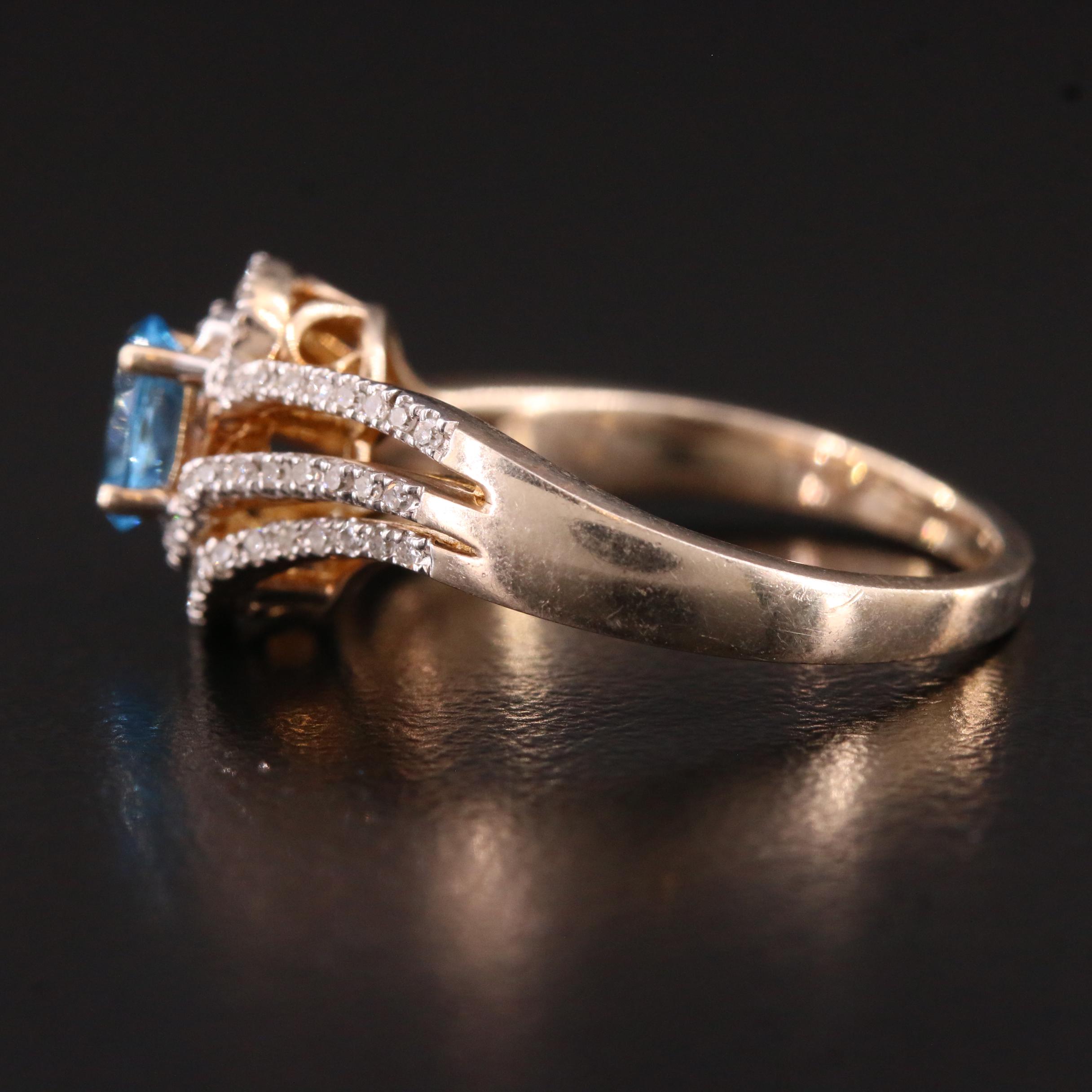 Sterling Silver Swiss BlueTopaz and Diamond Contour Ring