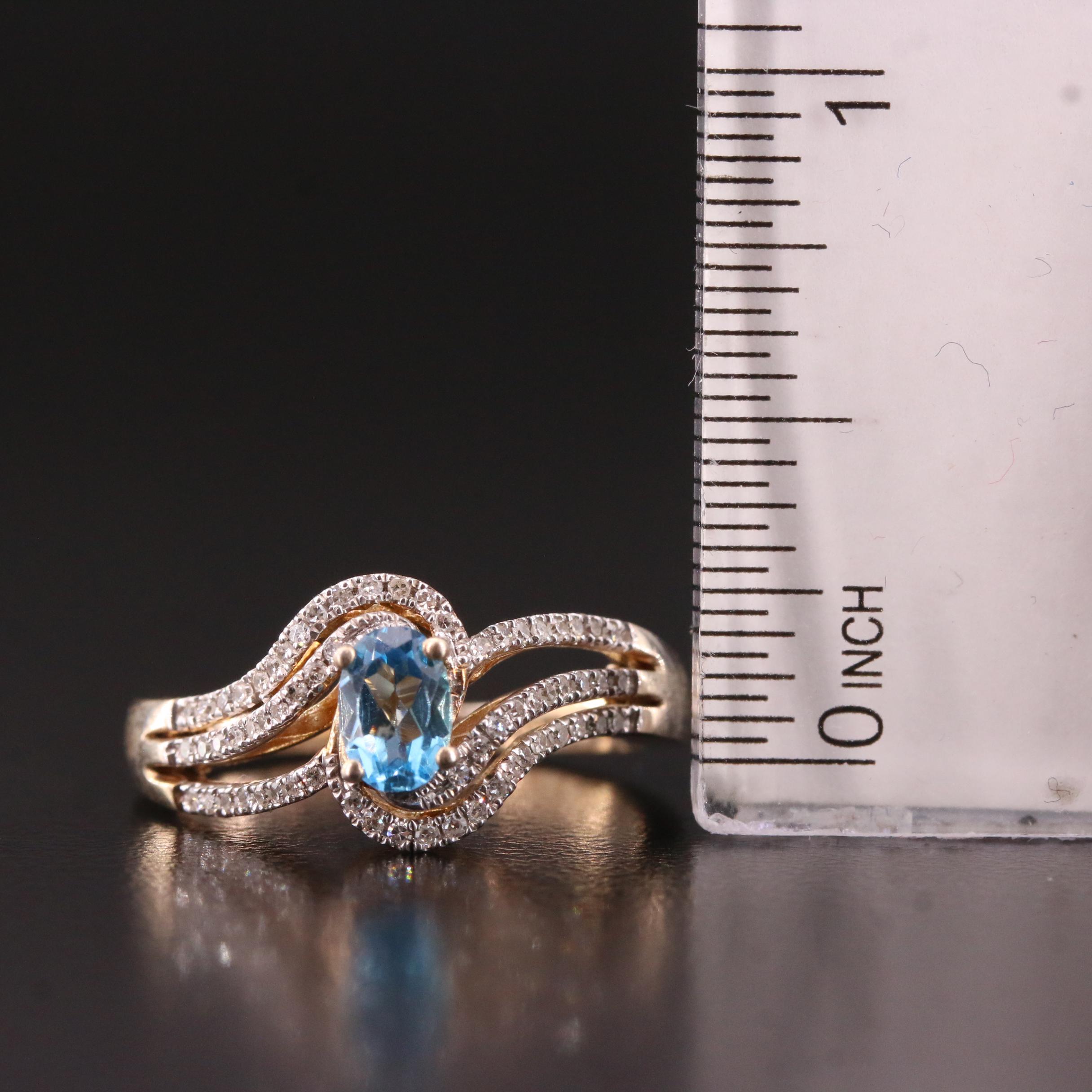 Sterling Silver Swiss BlueTopaz and Diamond Contour Ring