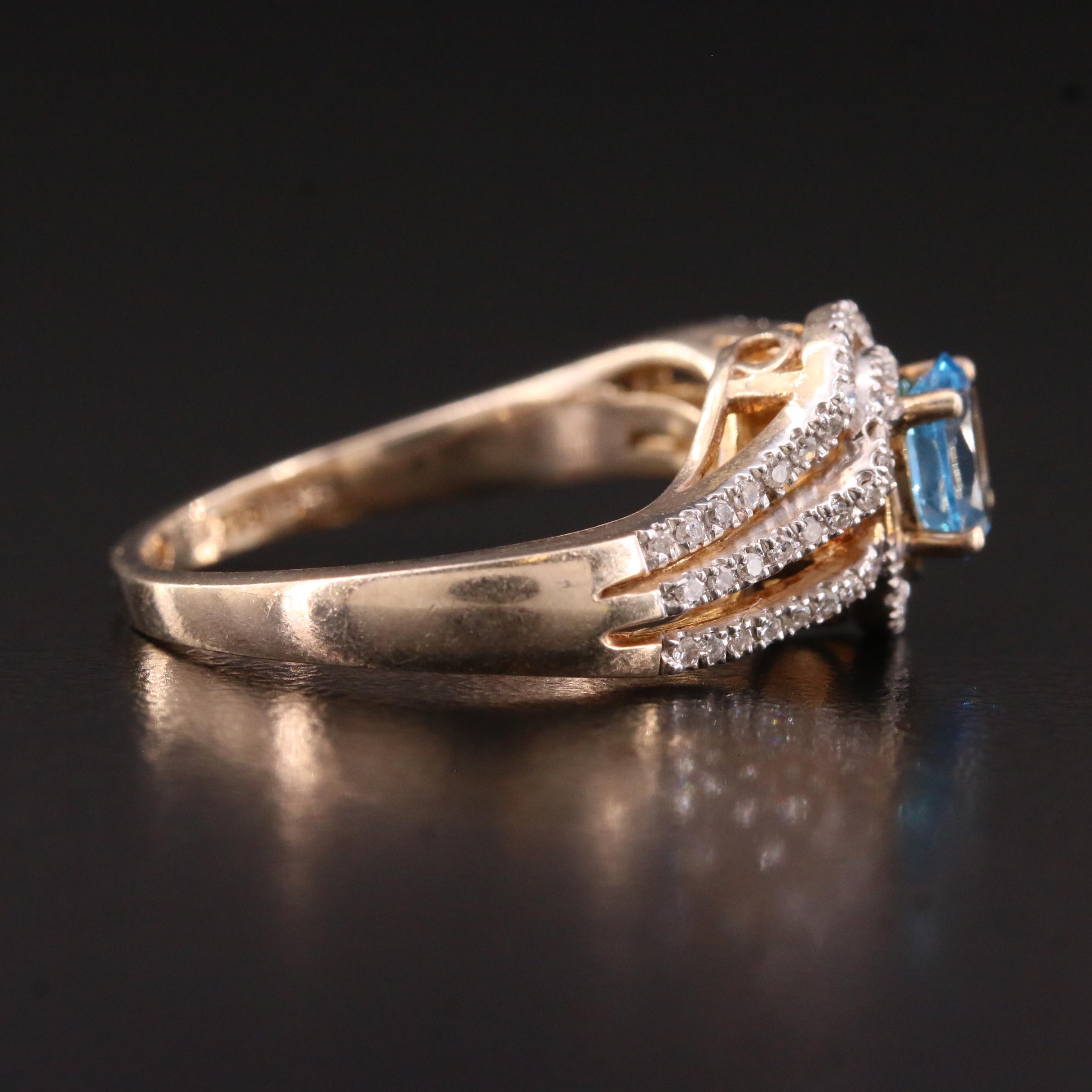 Sterling Silver Swiss BlueTopaz and Diamond Contour Ring