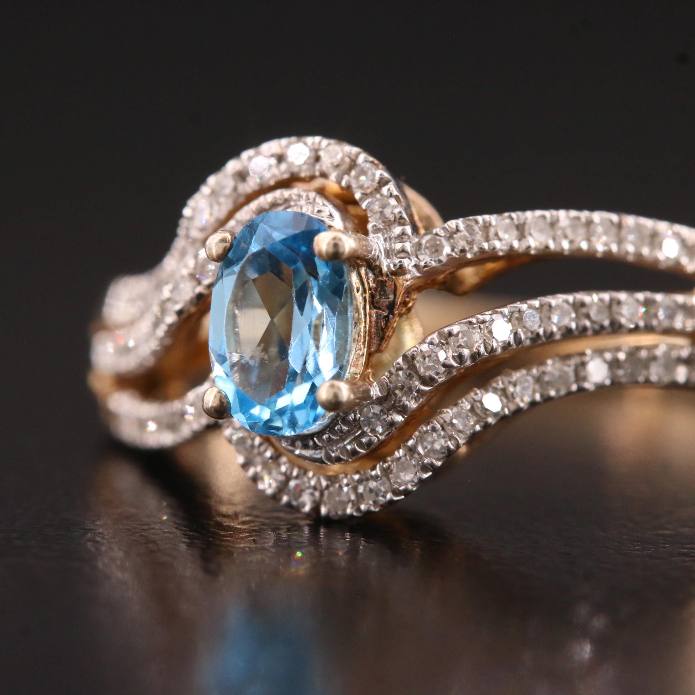 Sterling Silver Swiss BlueTopaz and Diamond Contour Ring
