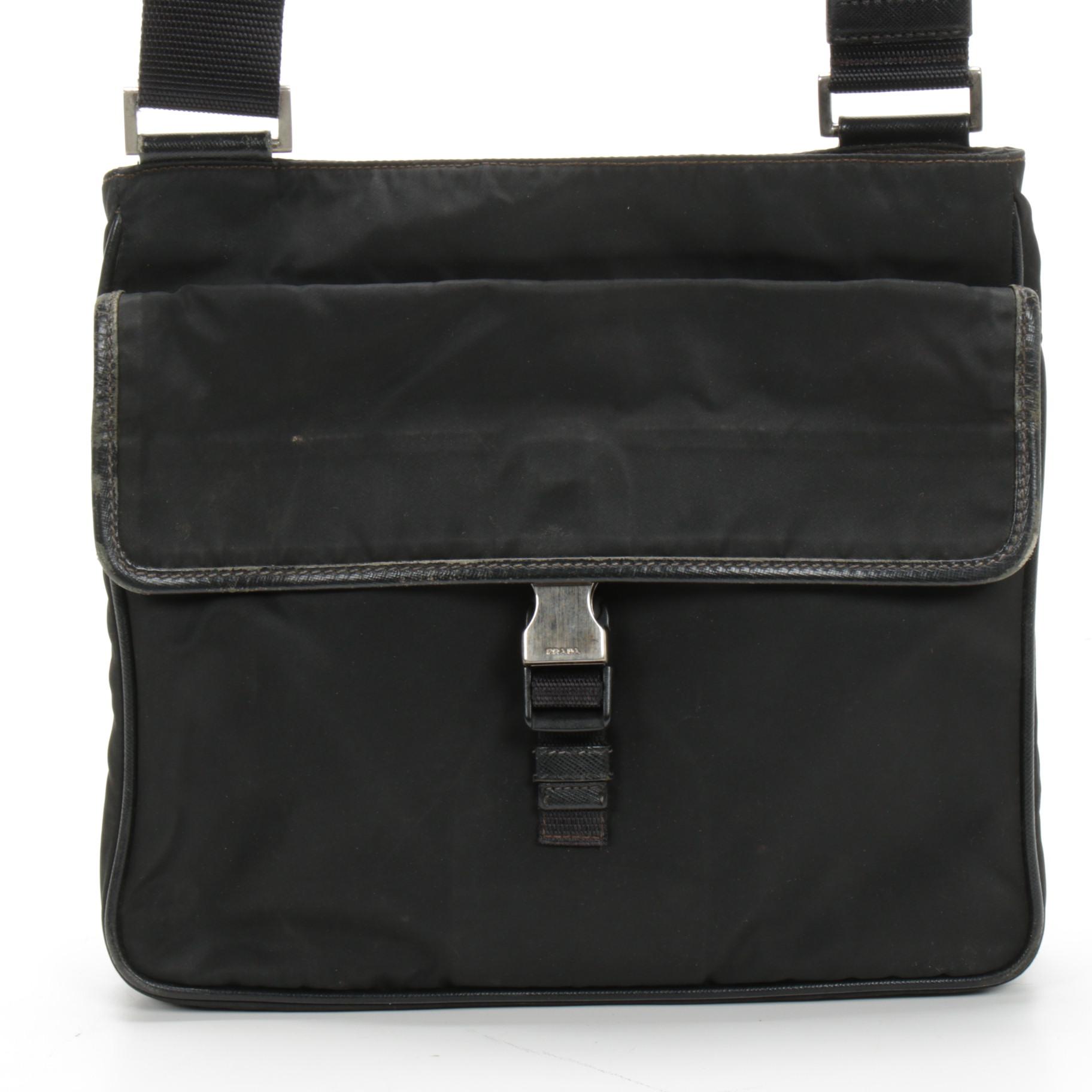 Prada  Crossbody Bag in Black Tessuto Nylon with Saffiano Leather Trim