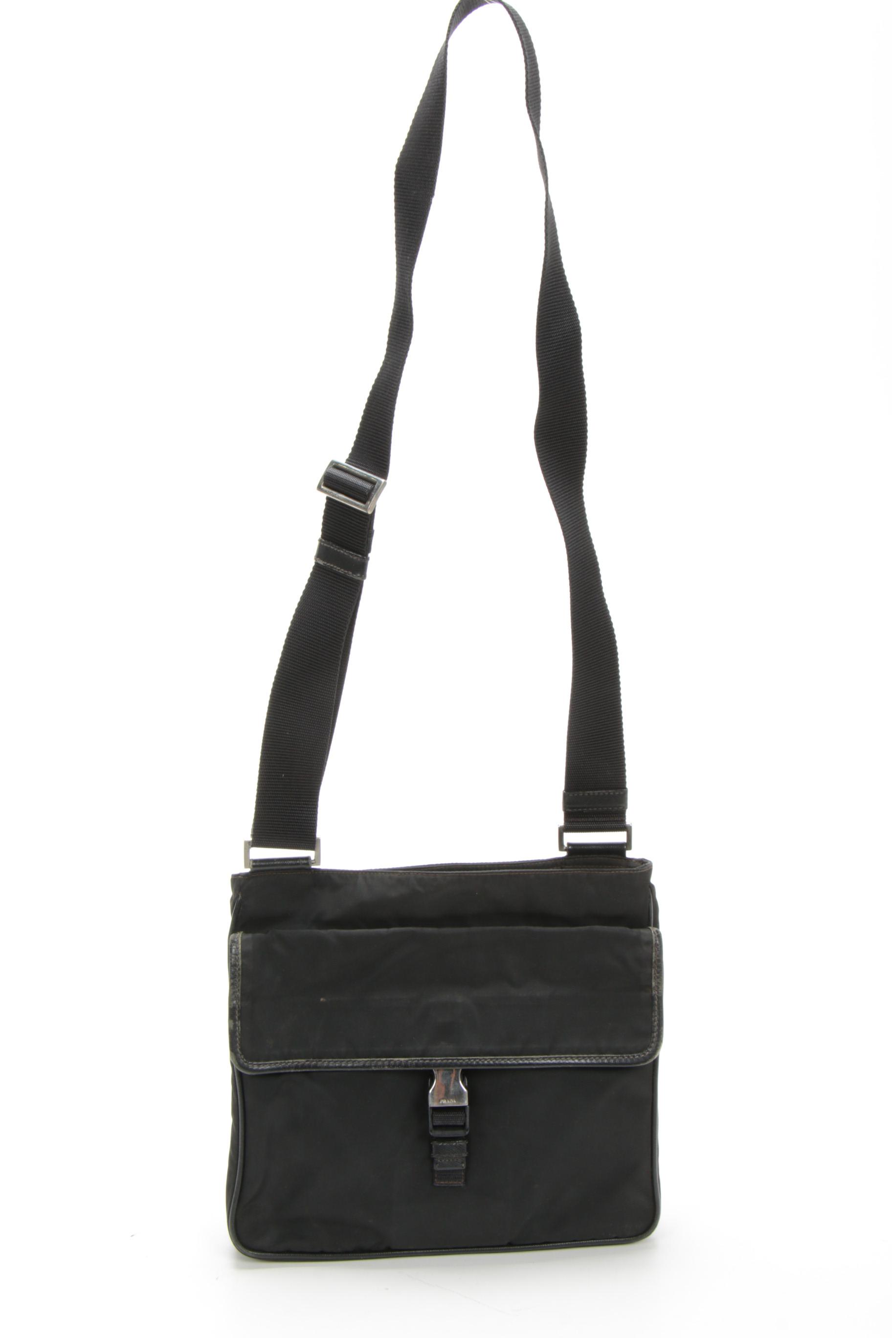 Prada  Crossbody Bag in Black Tessuto Nylon with Saffiano Leather Trim