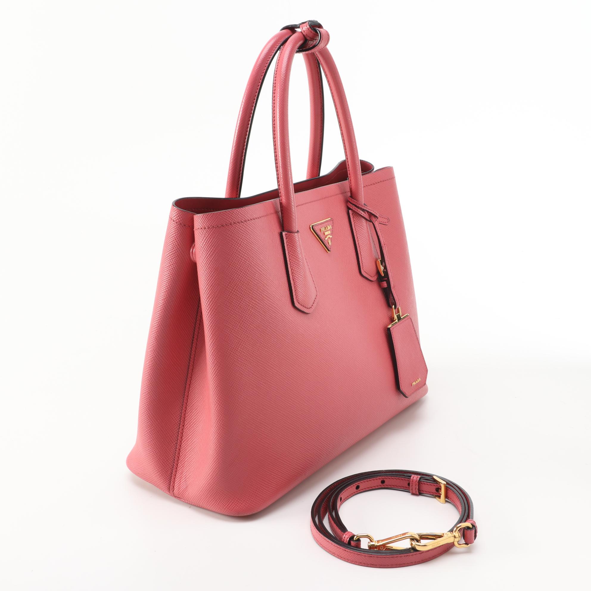 Prada Double Pink Saffiano Leather Two-Way Tote