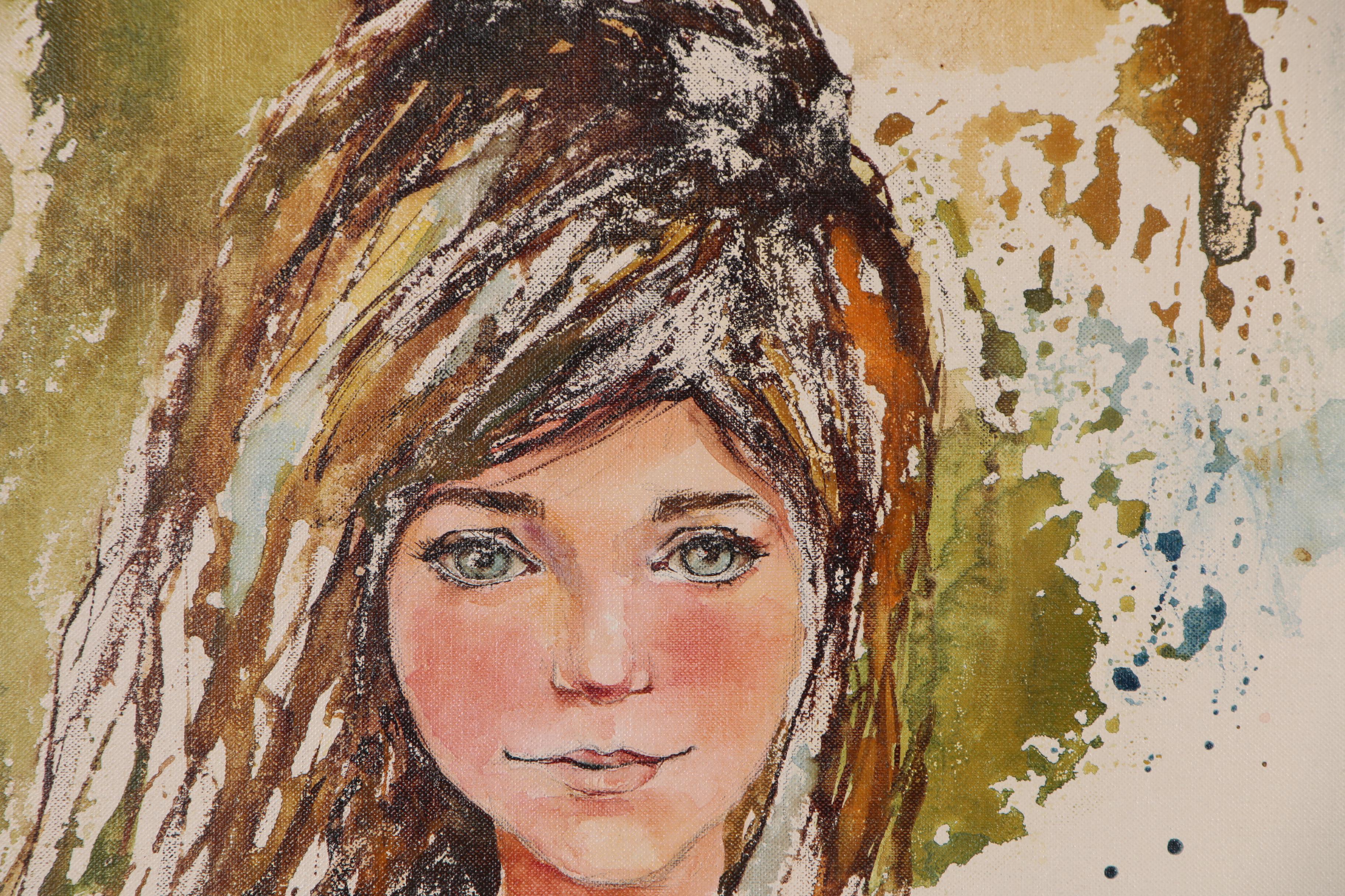 Mary Helen Wallace Watercolor Painting of Girl with Chick, Late 20th Century