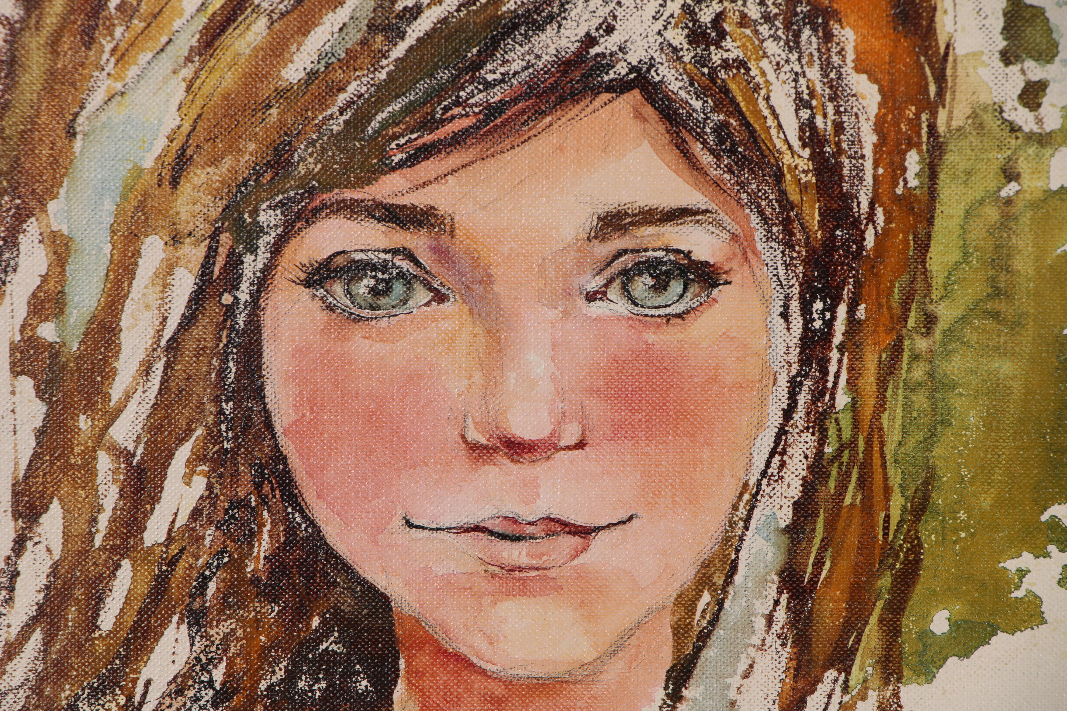 Mary Helen Wallace Watercolor Painting of Girl with Chick, Late 20th Century